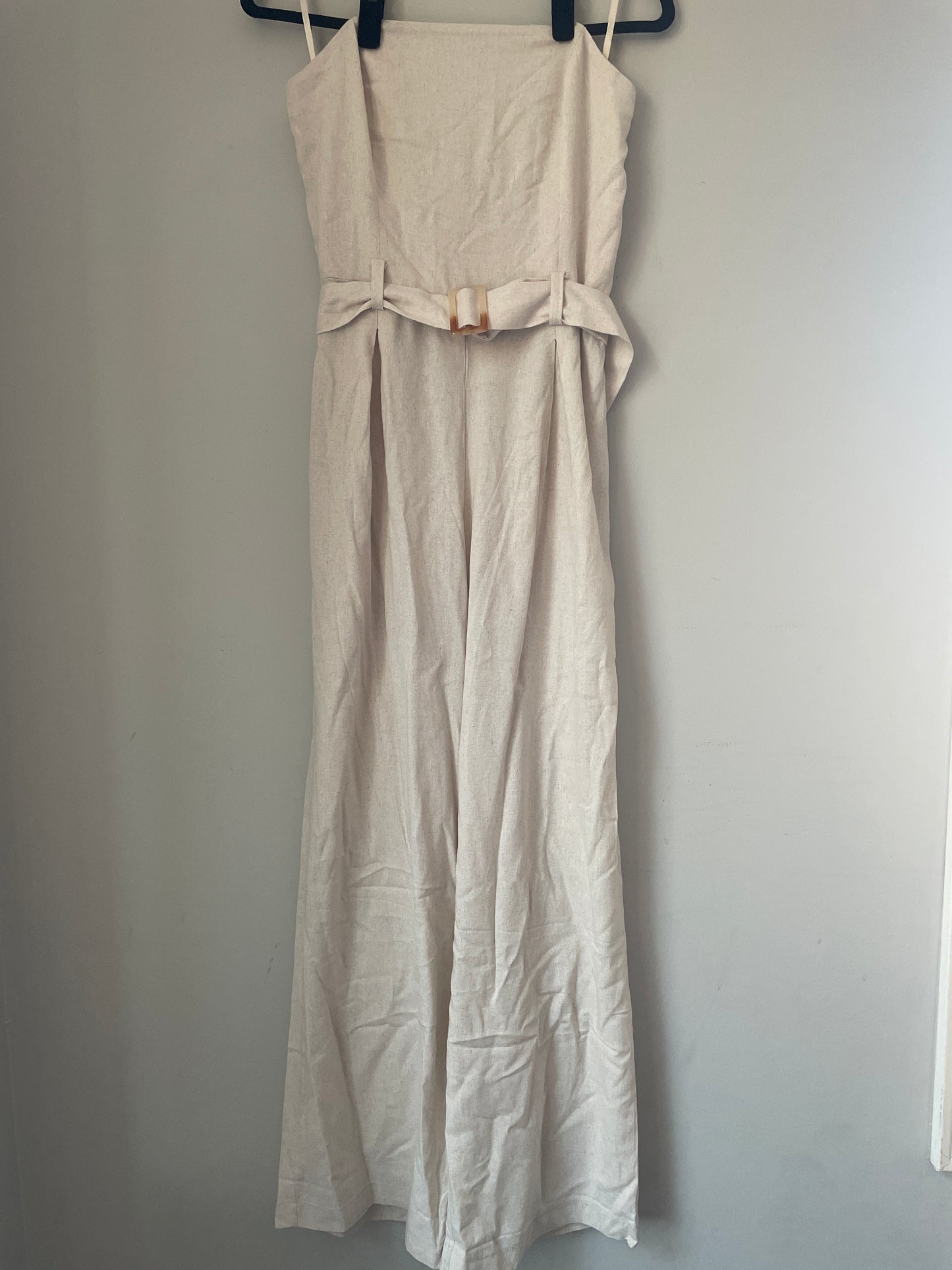 L NWT Linen Strapless Wide Leg Romper