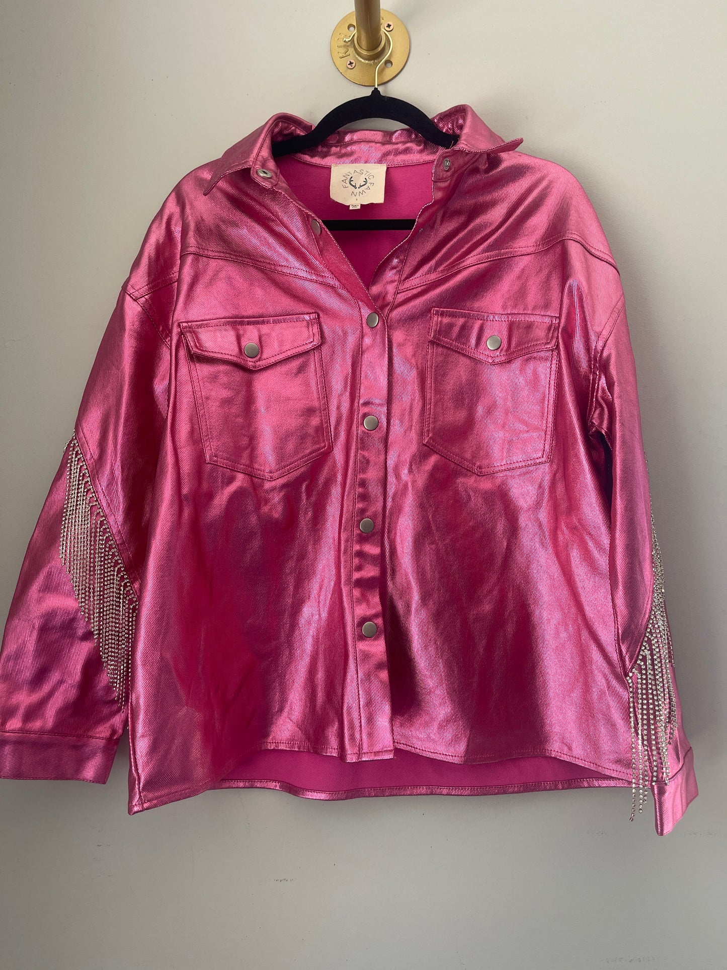 S (oversized) Fanstastic Fawn Pink Bling Shacket