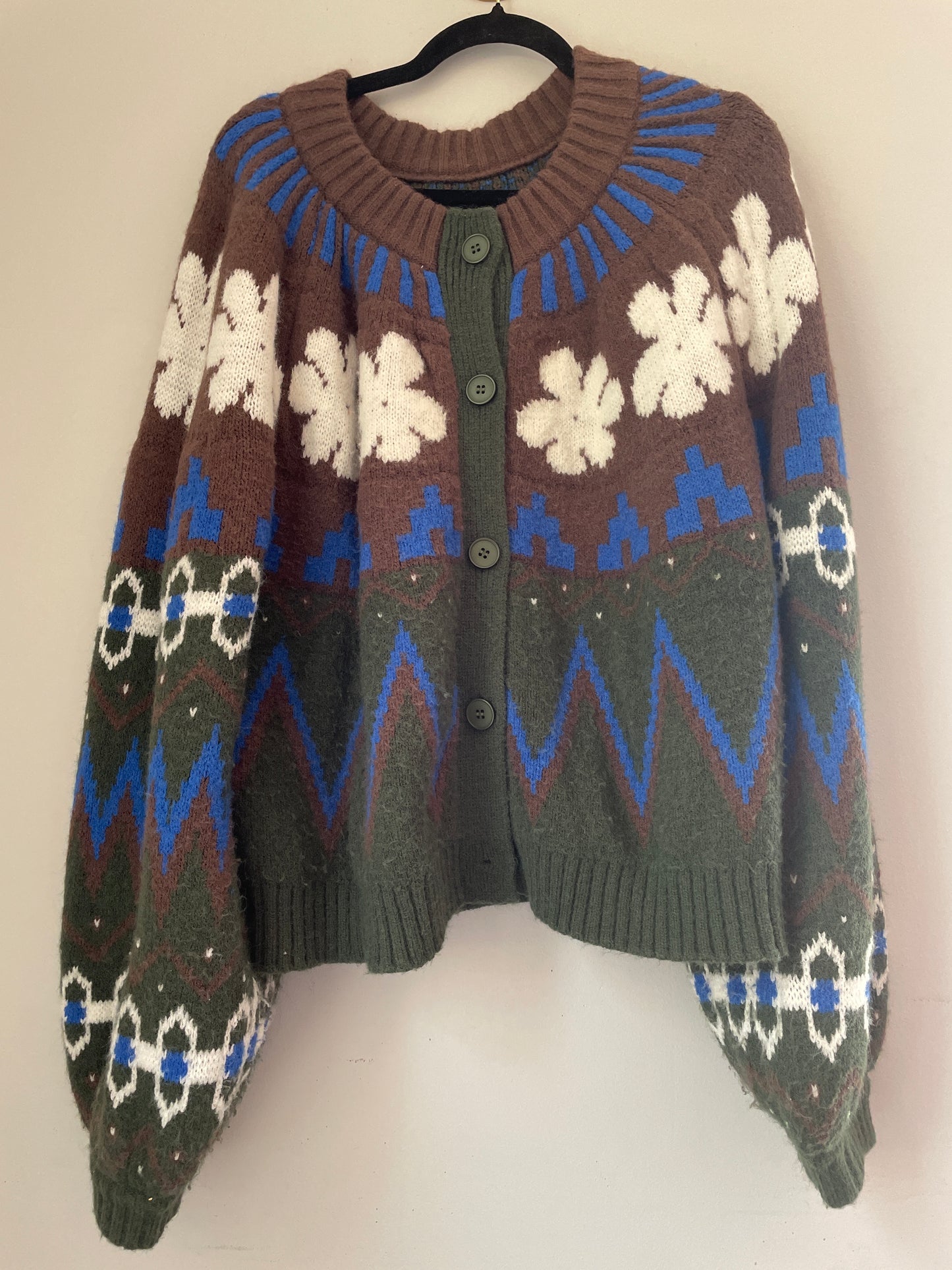 3X Cider Green Brown Floral Cardigan