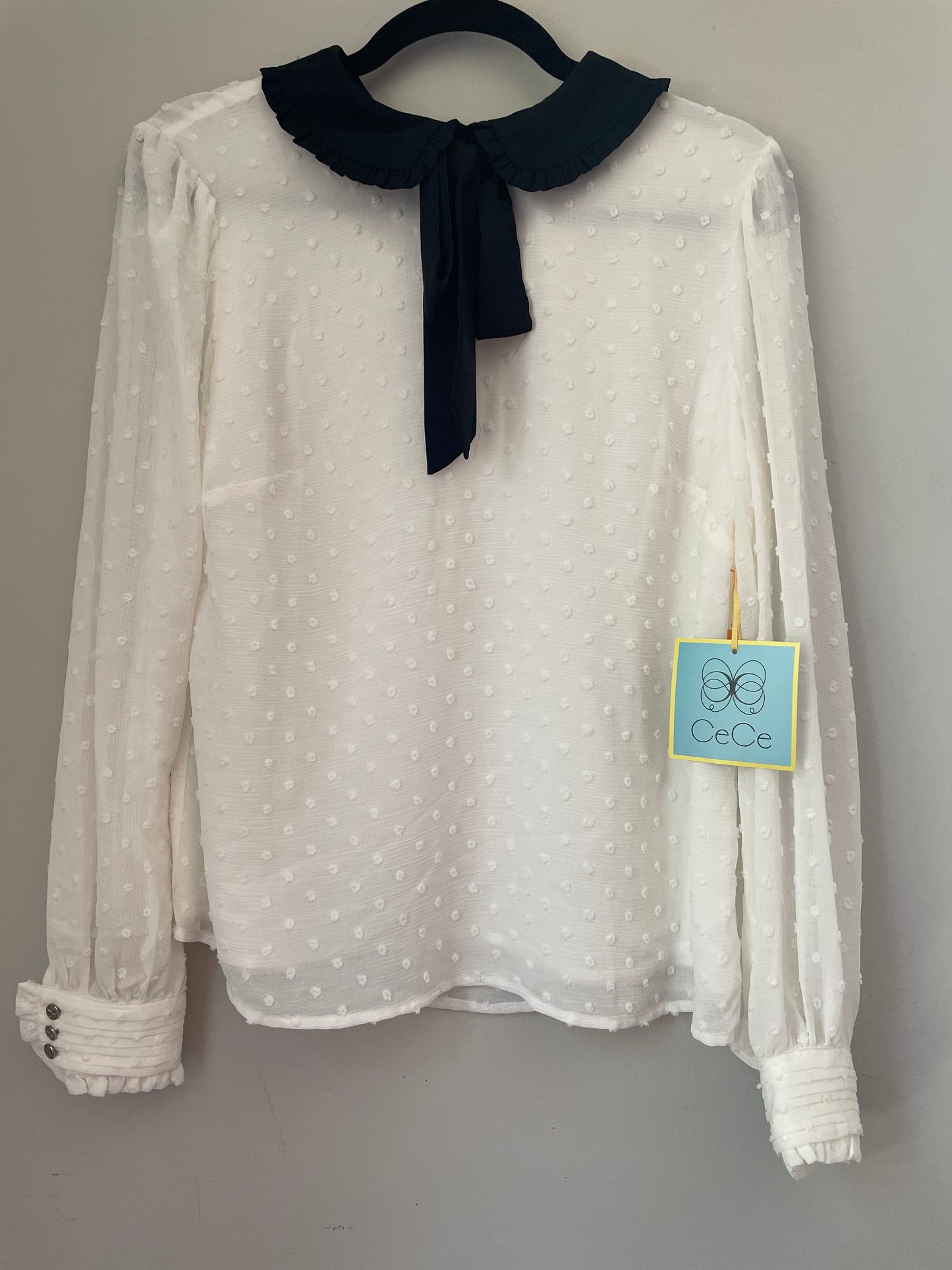 S NWT CeCe Black Collar Blouse