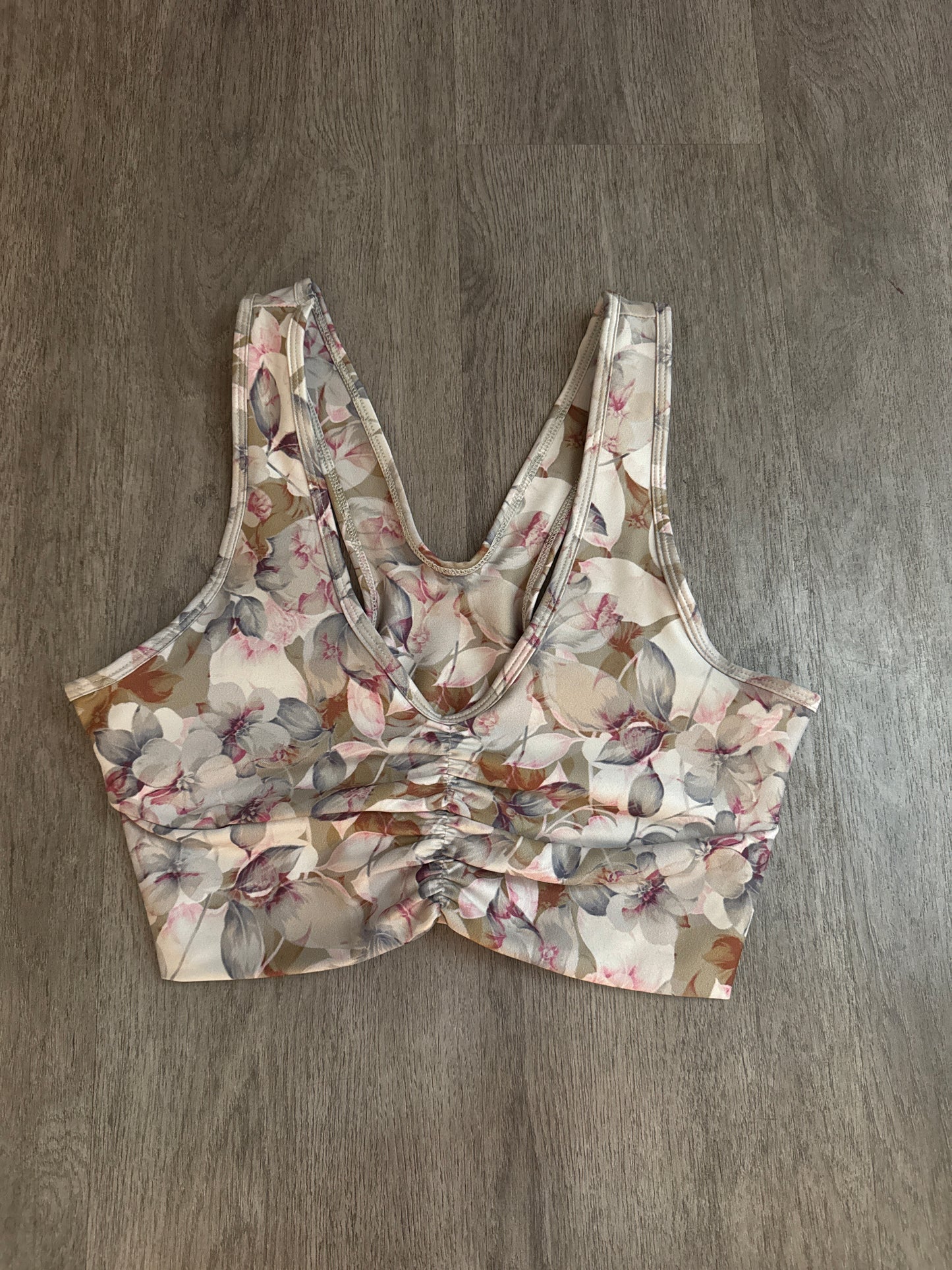 S SAVVI Floral Ruched Front Sports Bra