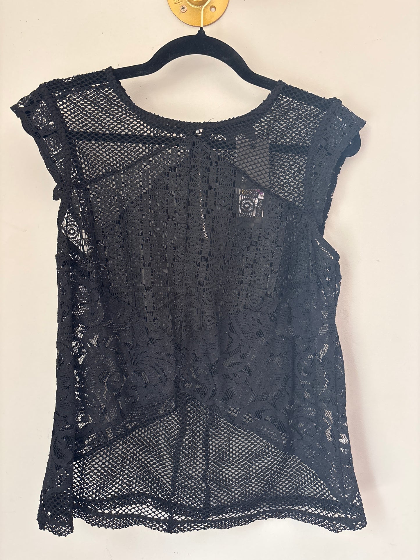 S NWT Black Lace + Mesh Top