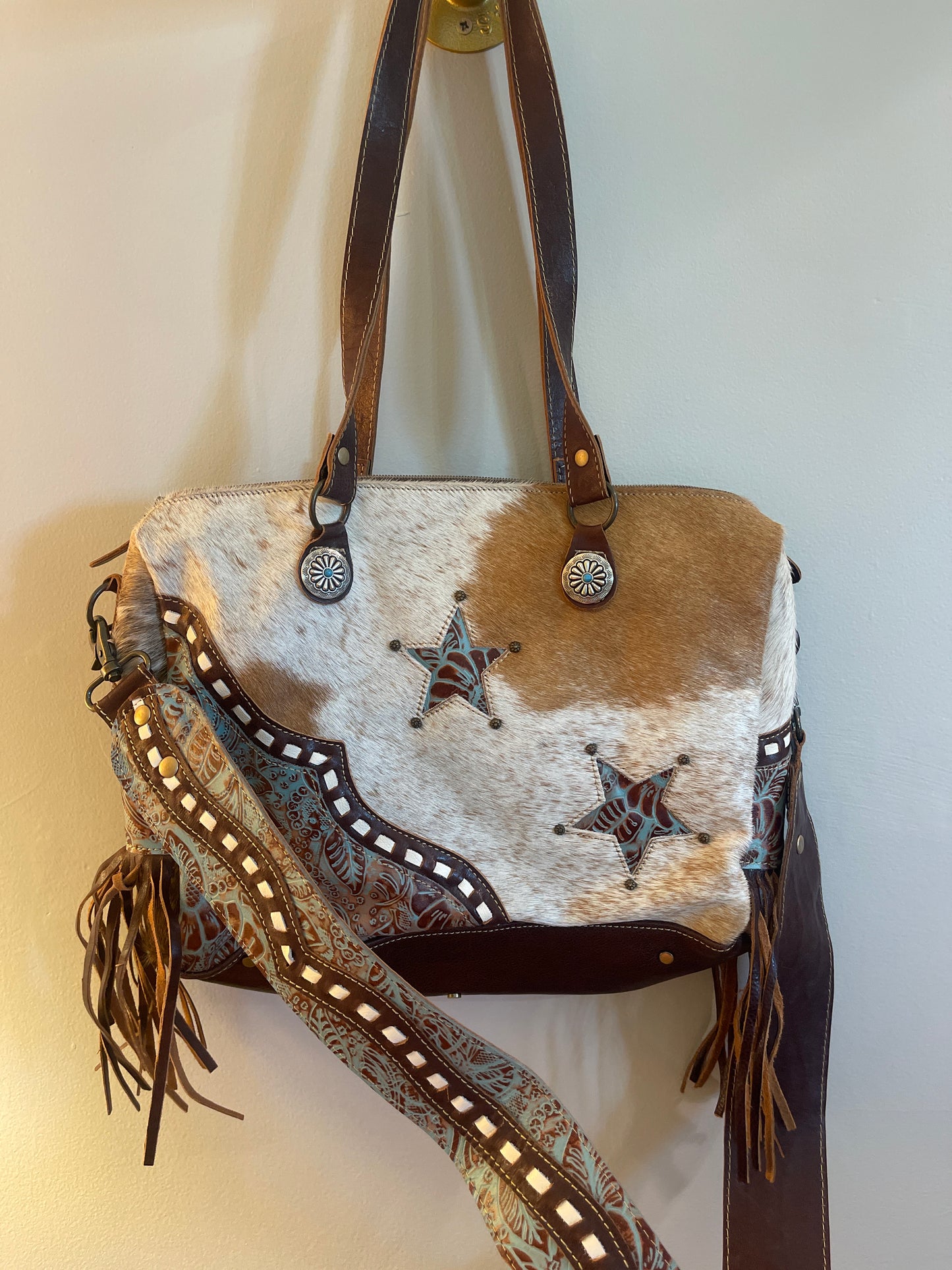 MWT Myra Bag Turq StarsLeather & Hairon Bag