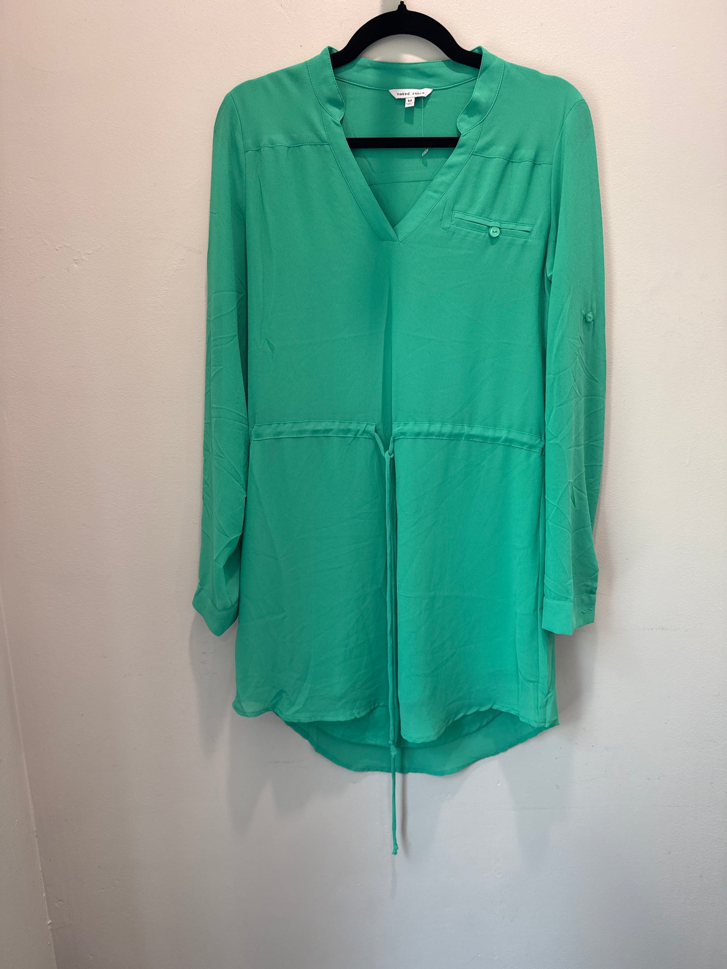 M Naked Zebra Green Long Sleeve Tie Waist Mini Dress