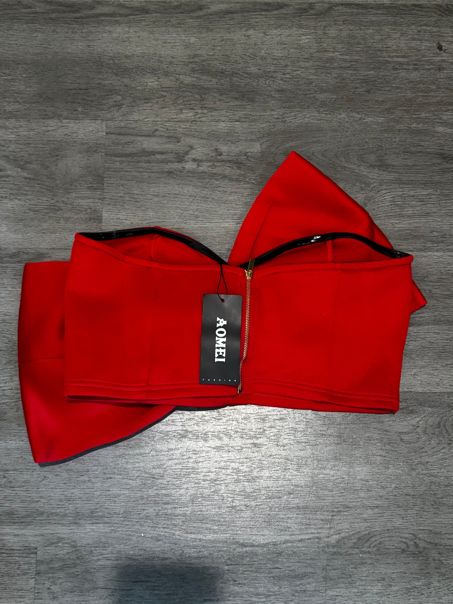 XL AOMEI Red Strapless Crop Bow Top