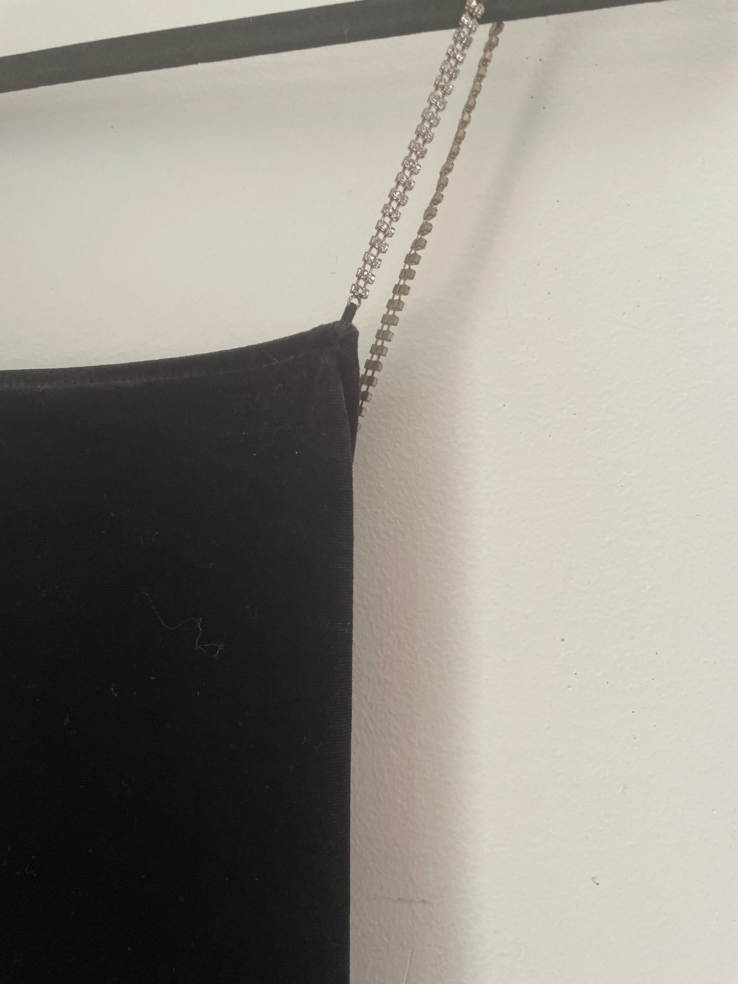 S Black Velour + Rhinestone Strap Dress