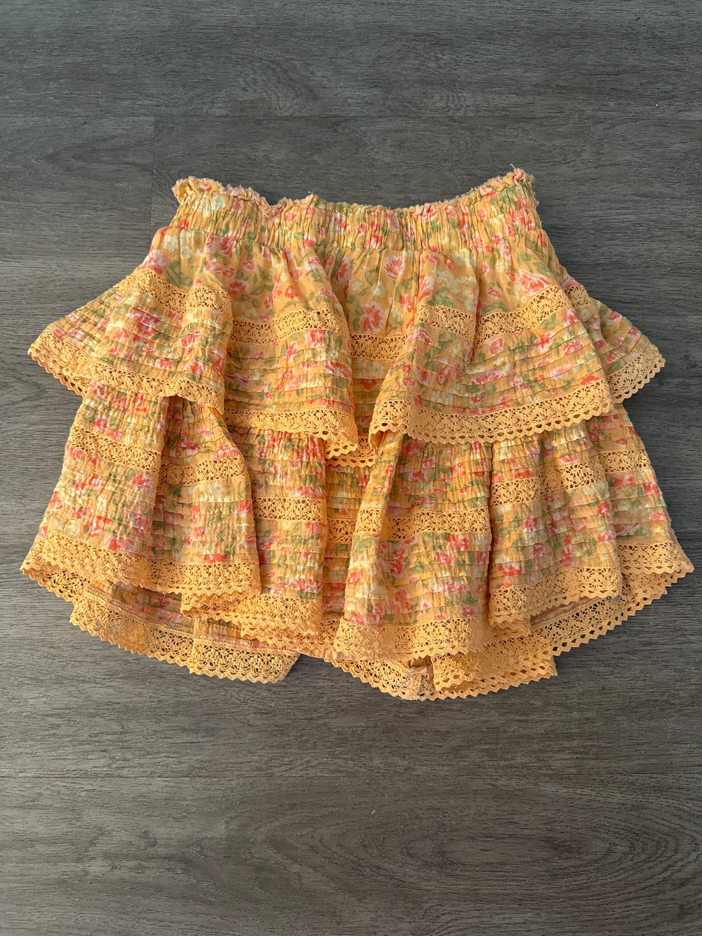 S Aerie Orange Floral Tiered Skirt