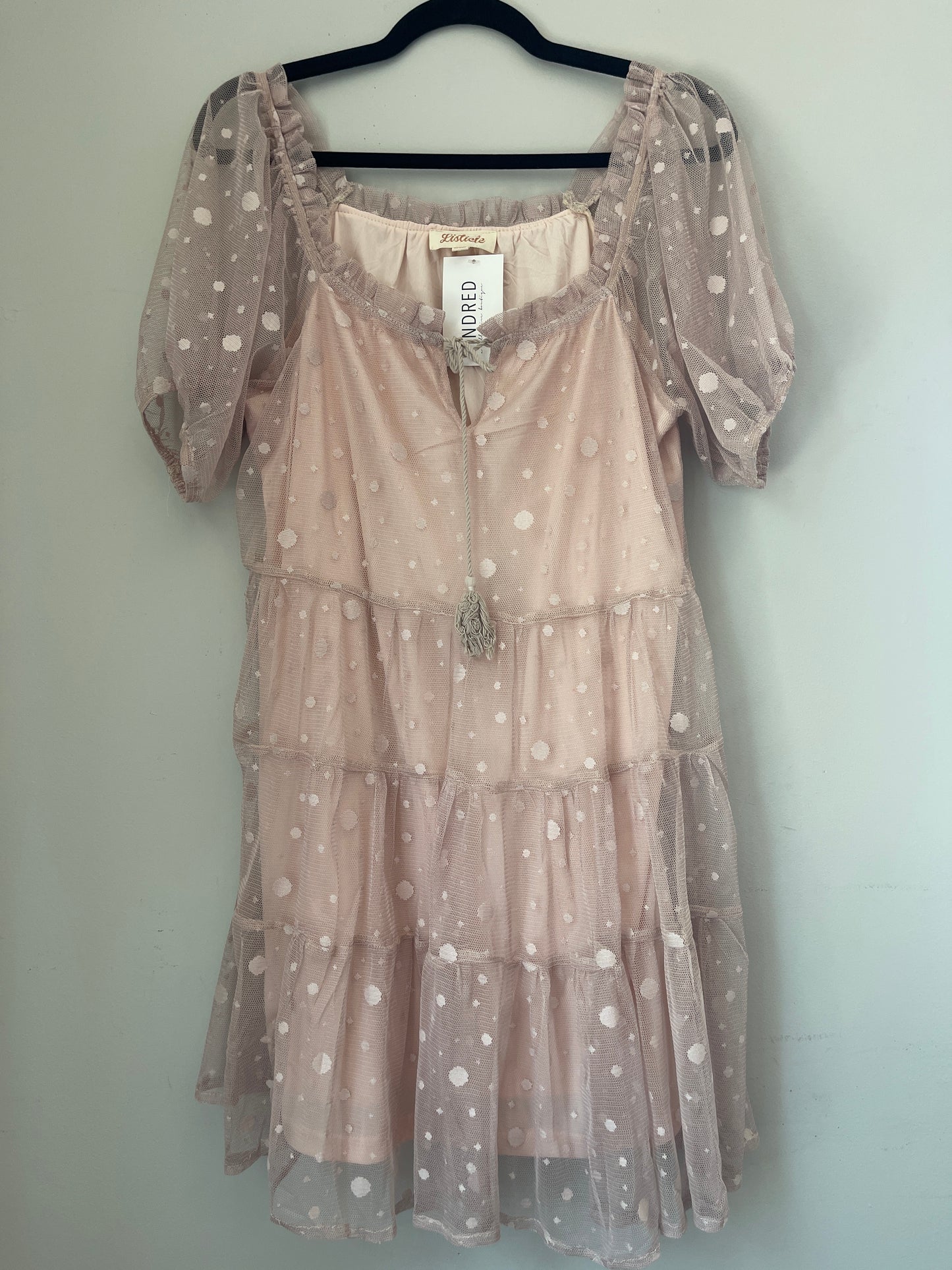 L NWT Listicle Nude Tulle Polkadot Dress