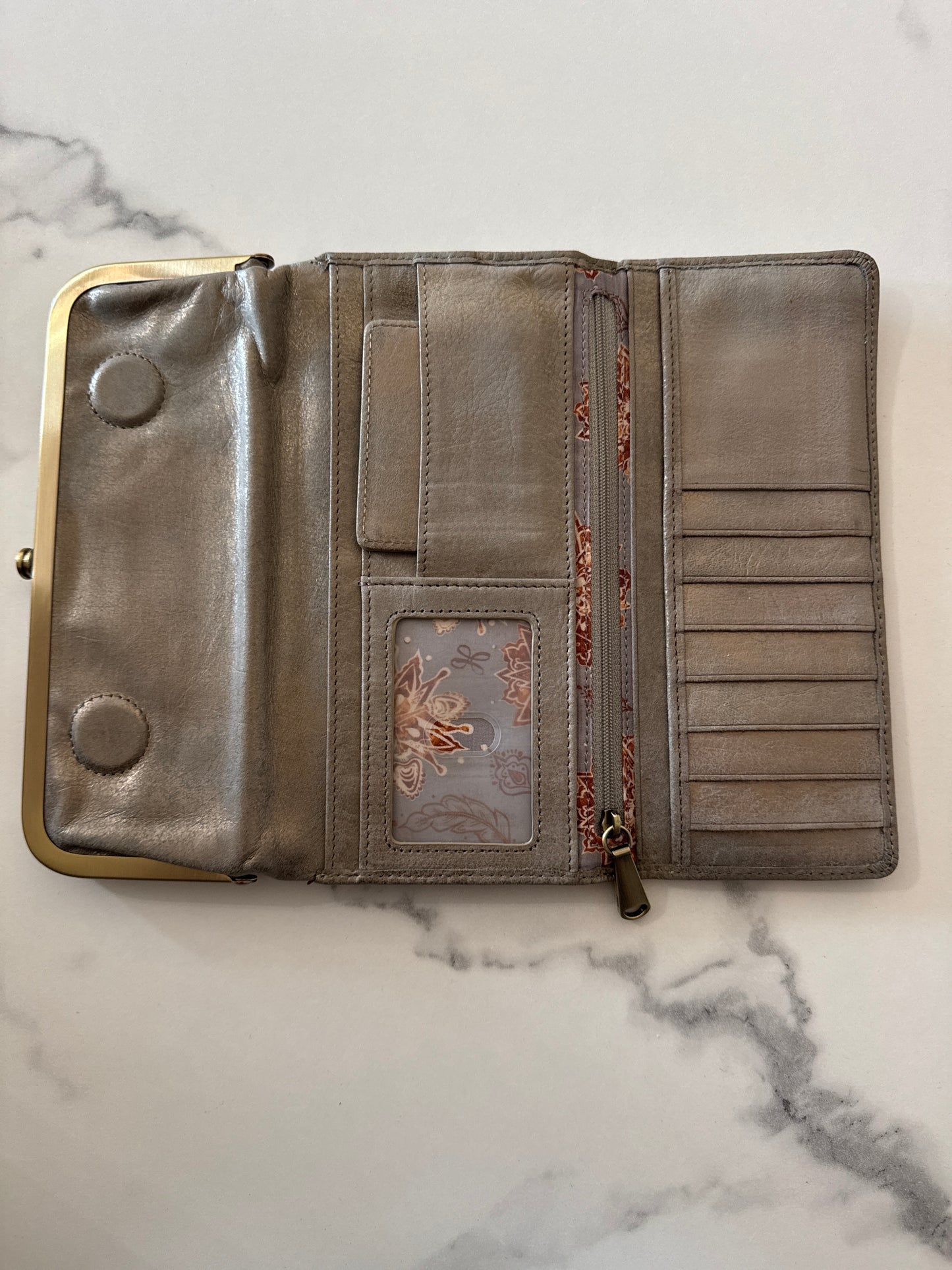 Hobo Metallic Gray Tri-Fold Clutch