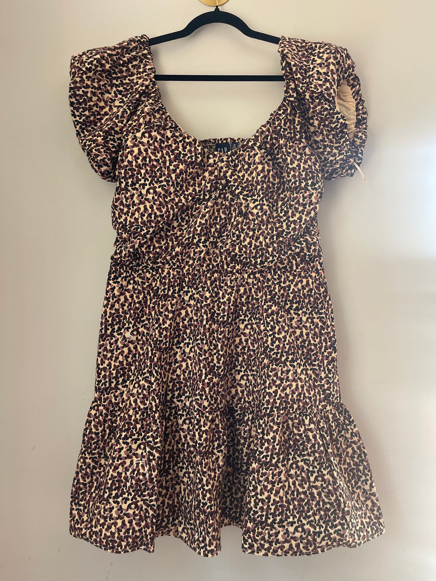 XL Tall NWT GAP Corset Tiered Mini Dress Brown Print