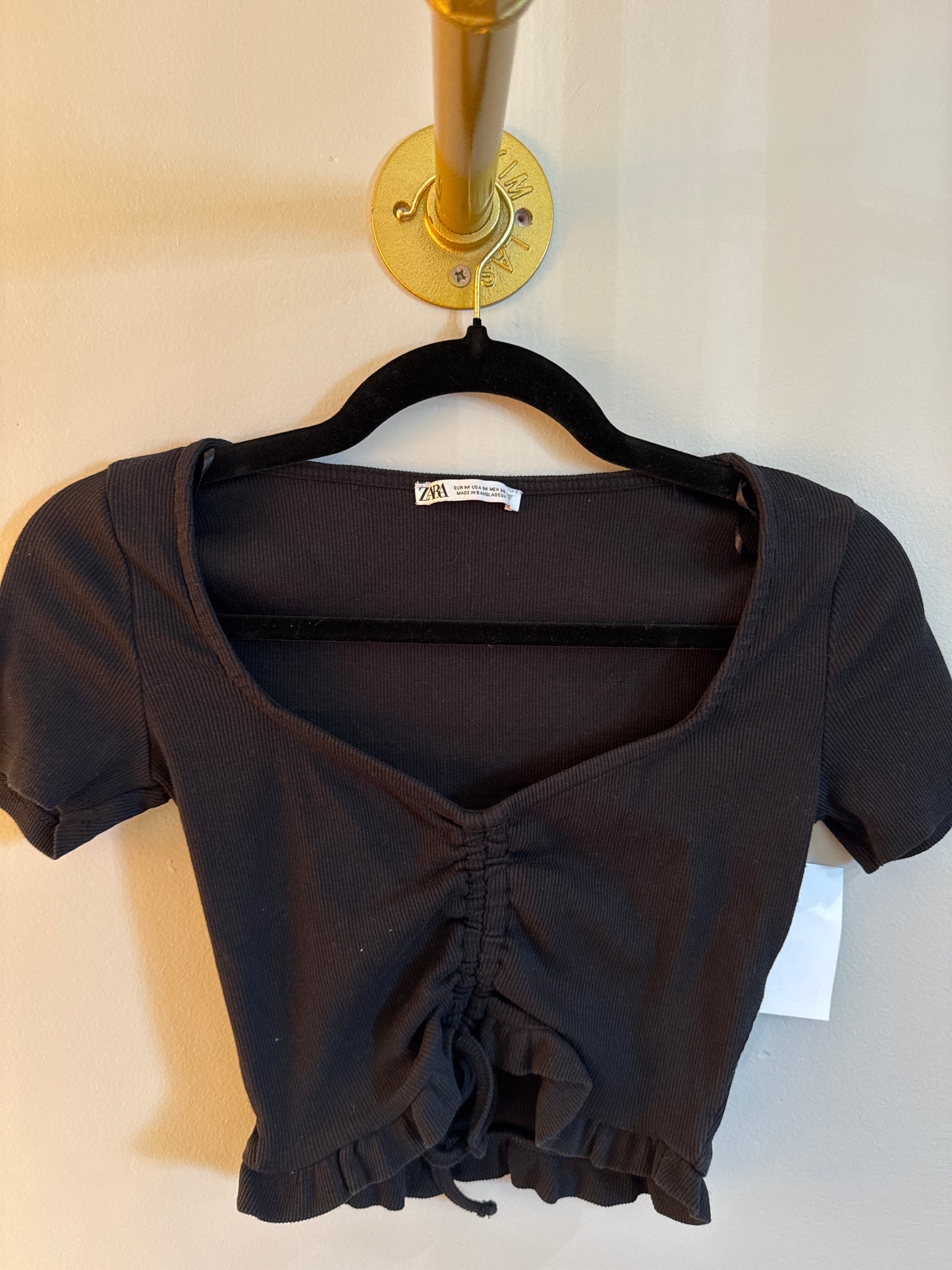 M Zara Black Ruched Crop Top