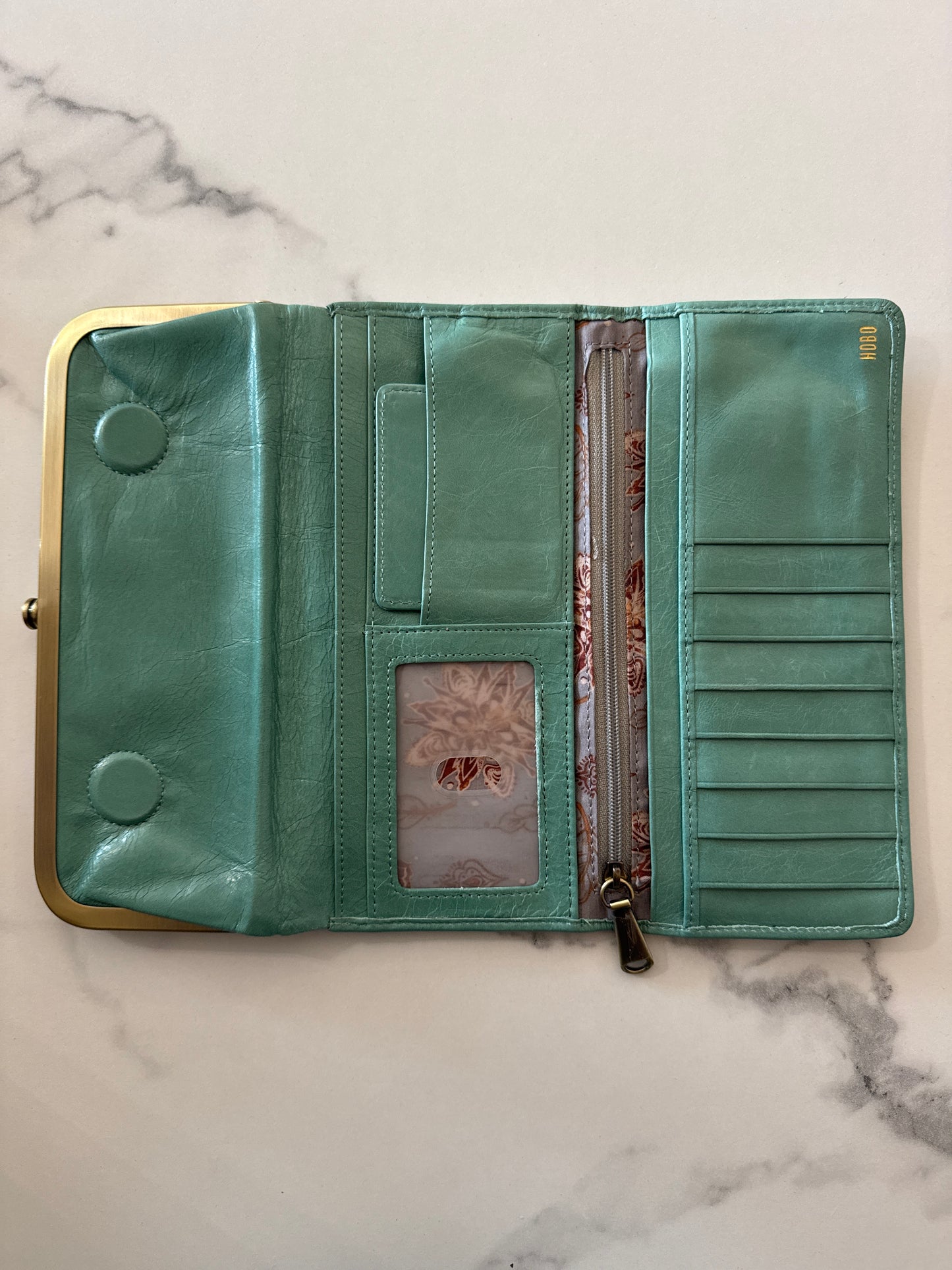 Hobo Green Leather Tri-Fold Clutch