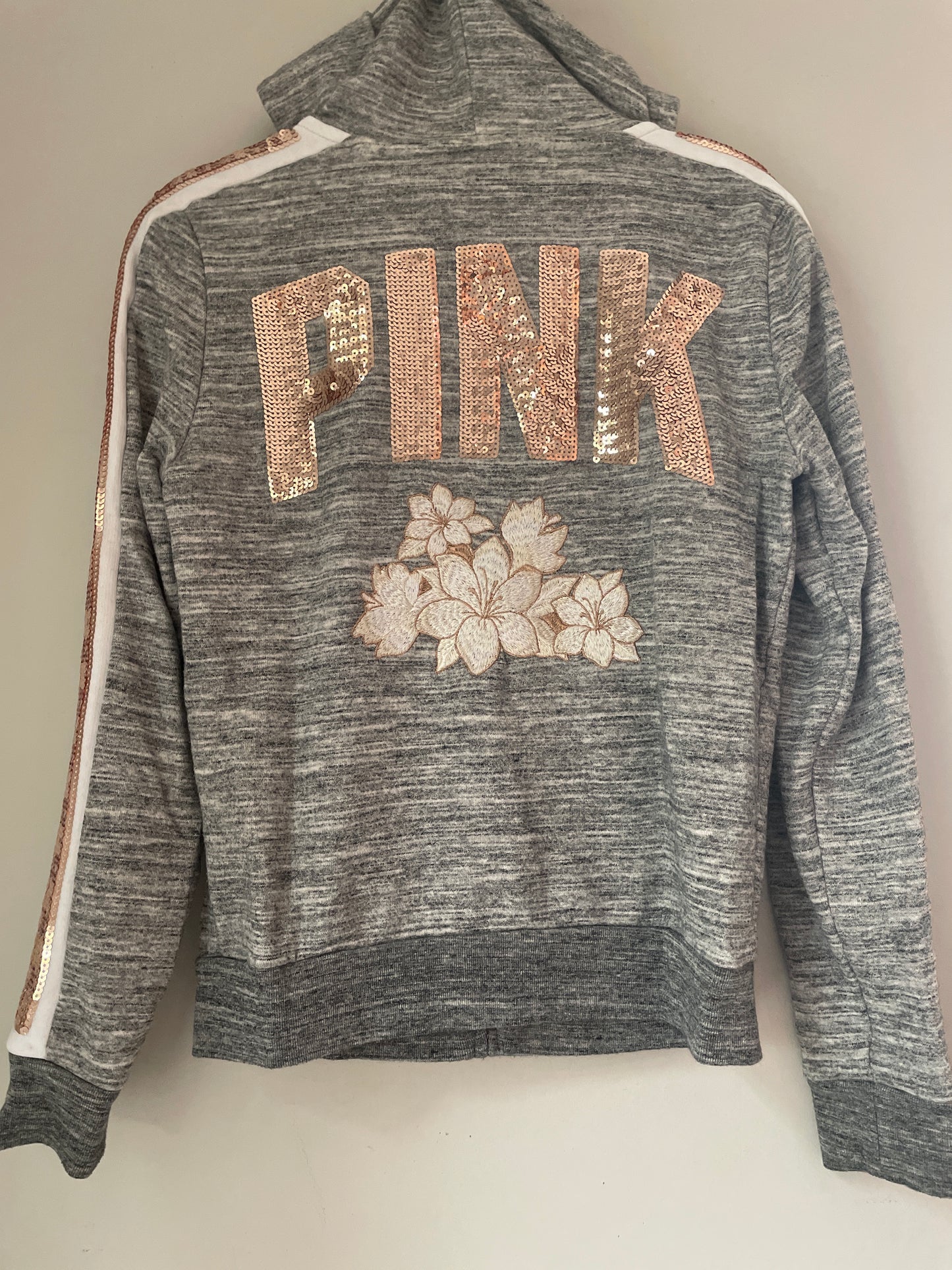 S Victorias Secret PINK Bling Floral Zip Up Hoodie