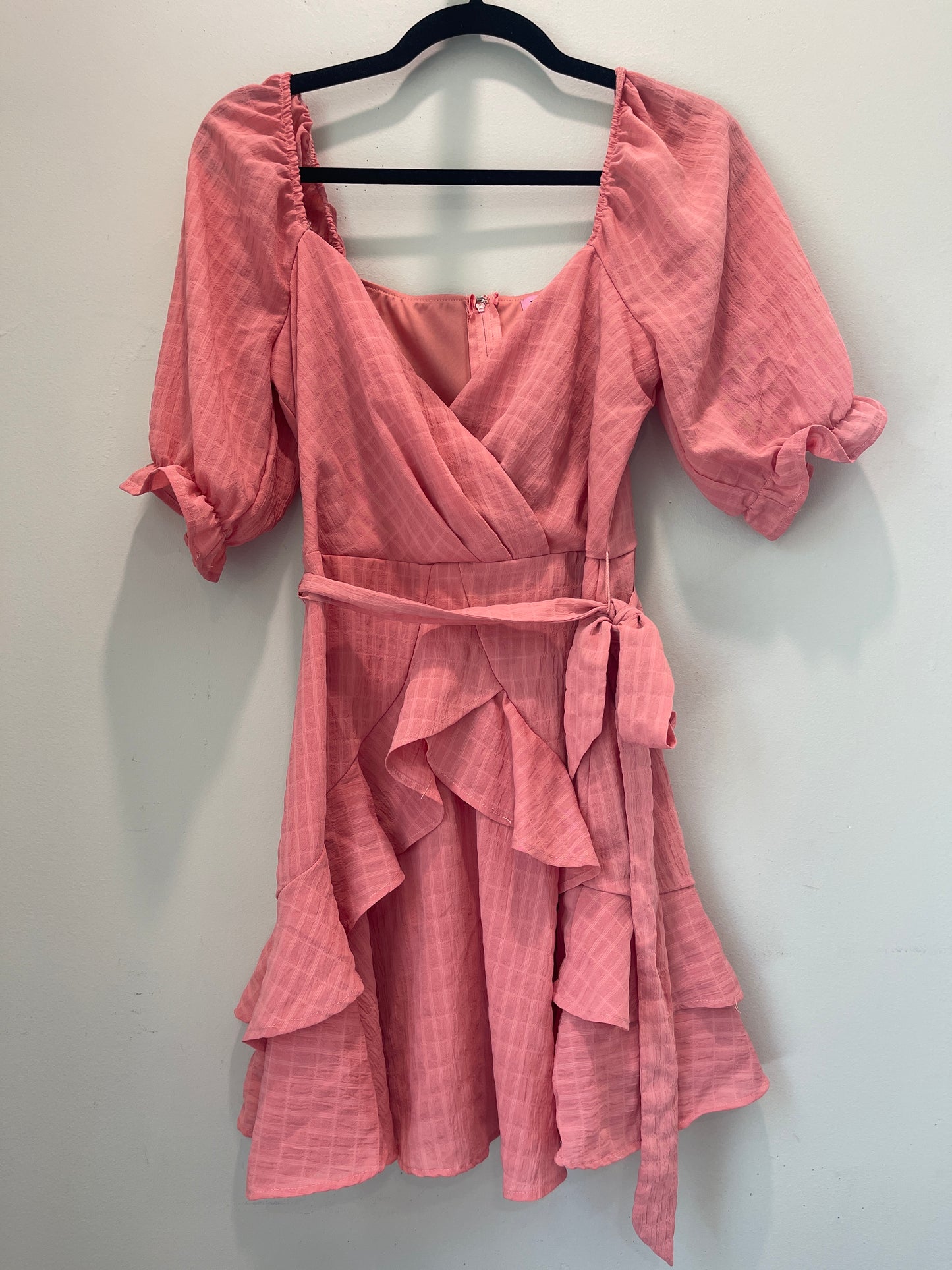 S Miami Coral Wrap + Ruffle Dress