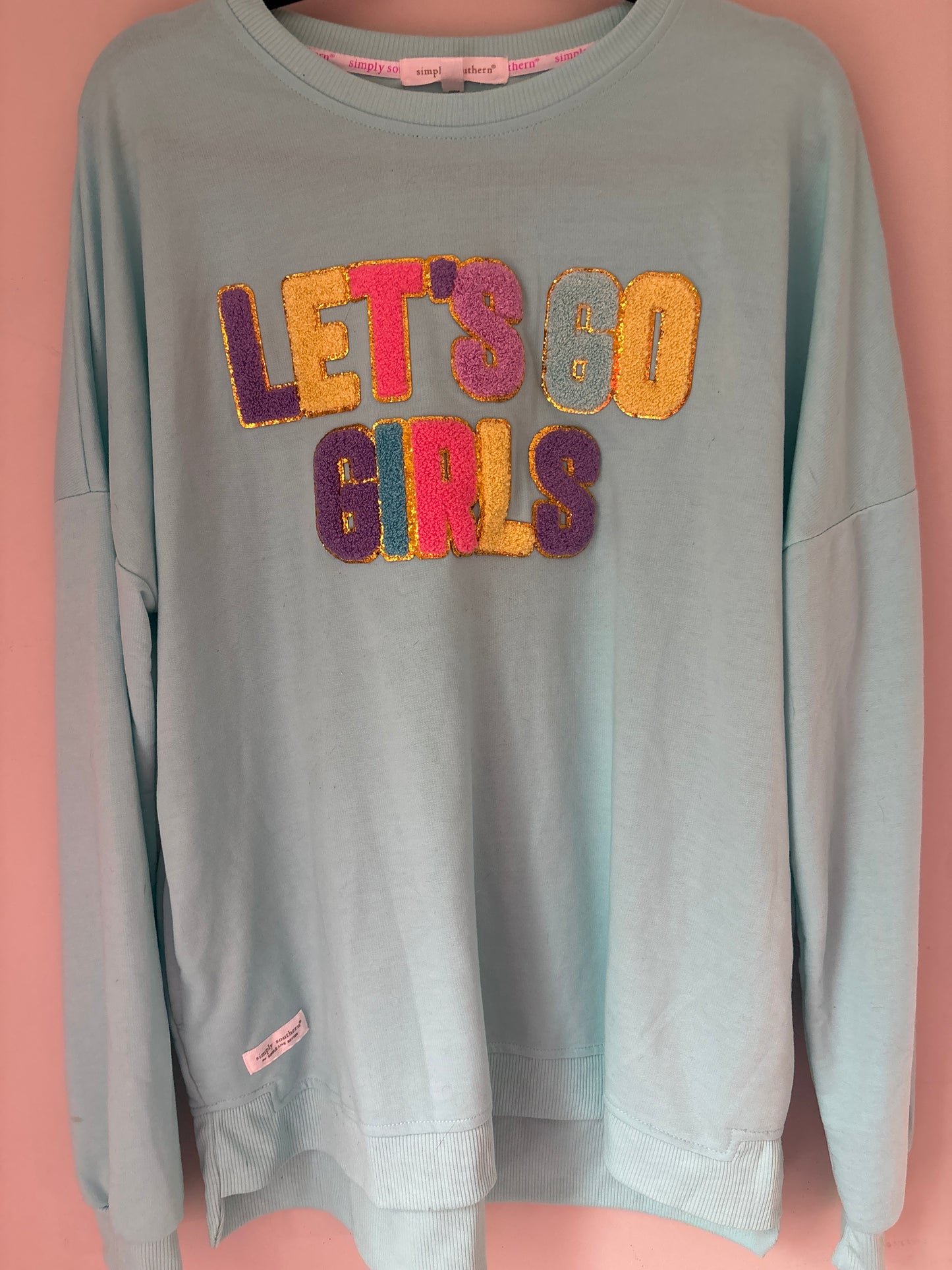XXL Simply Southern Lets Go Girls Chenille Sweatshirt