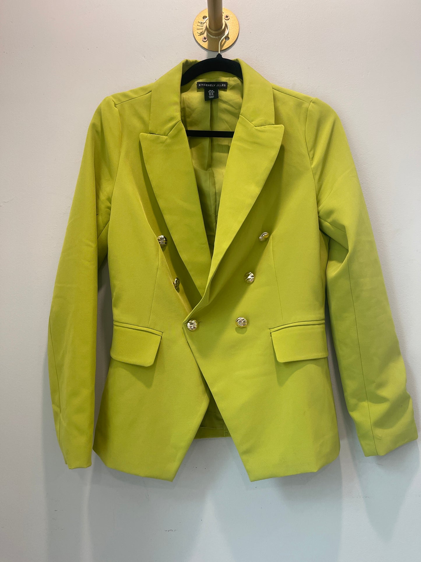 M Sincerely Jules Neon Green Double Breasted Blazer
