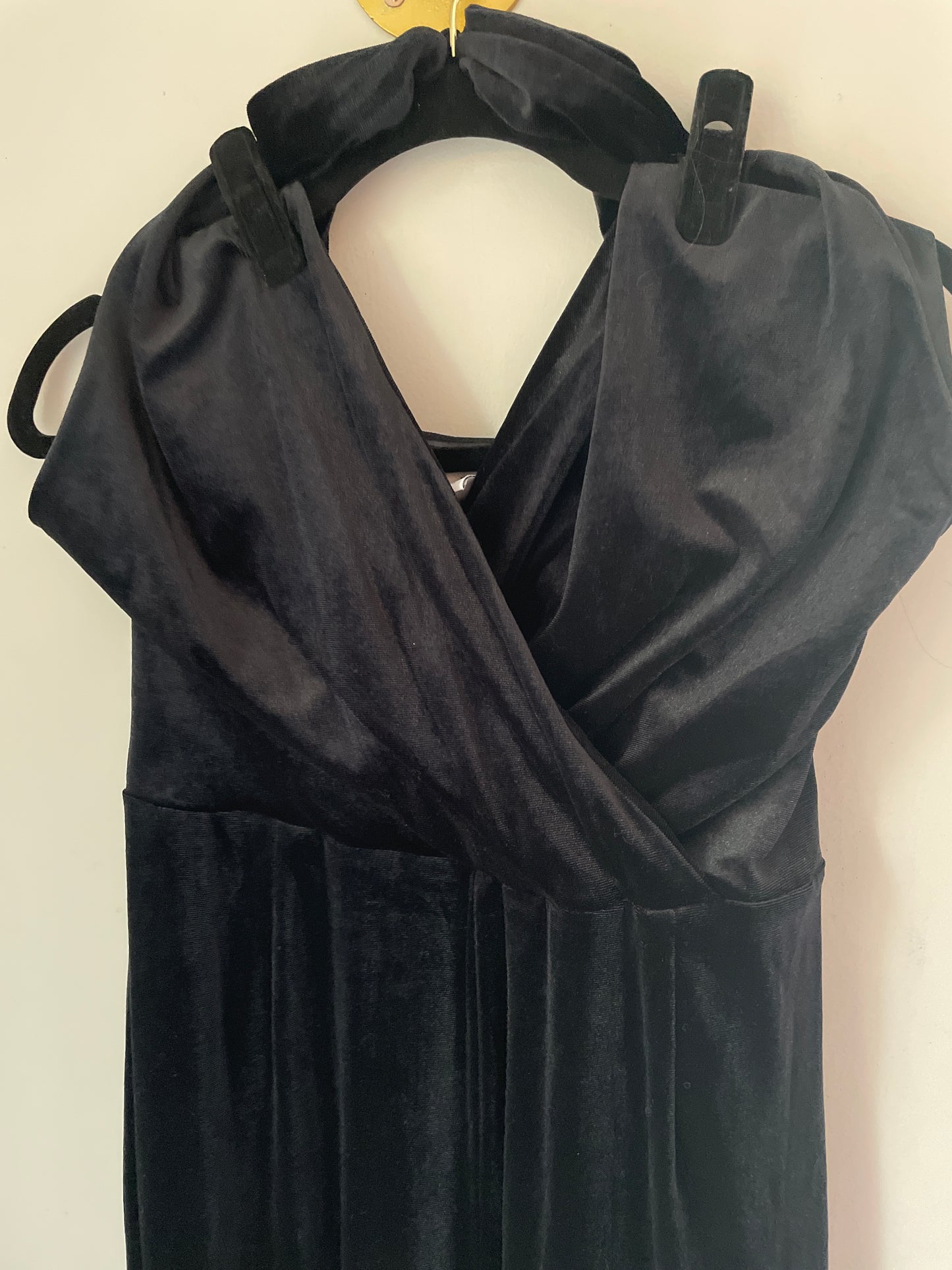 L Nine West Black Velvet Halter Romper