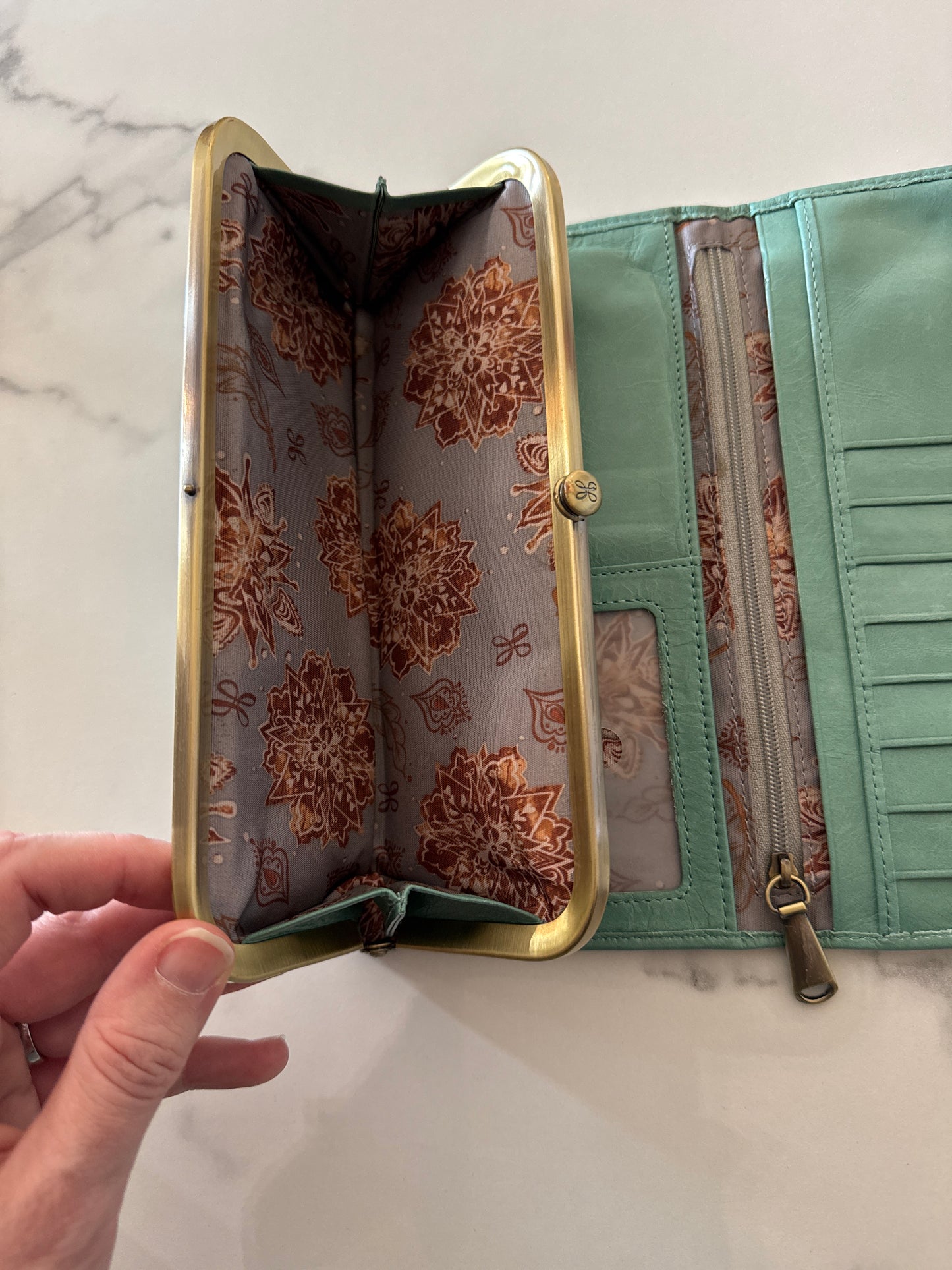 Hobo Green Leather Tri-Fold Clutch