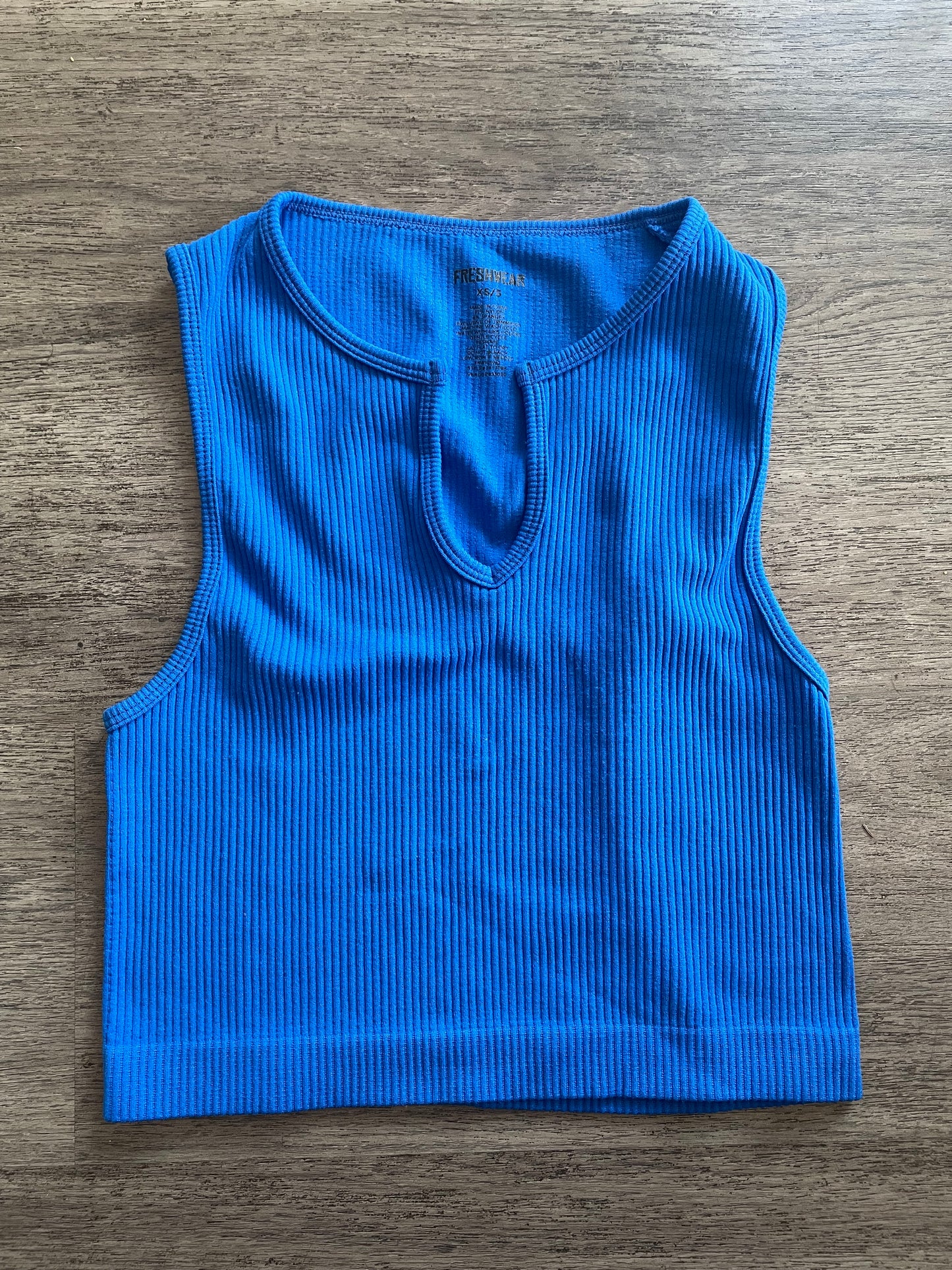 Xs/s Blue Ribbed Crop Tank – Notch Neck