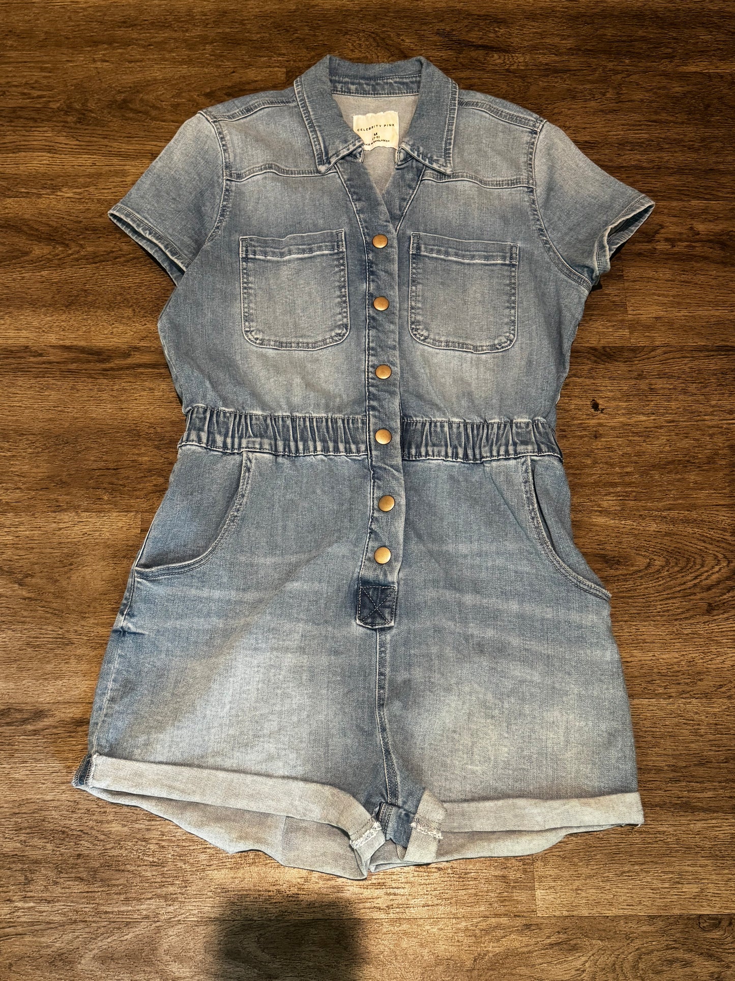 M Celebrity Pink Light Wash Denim Romper