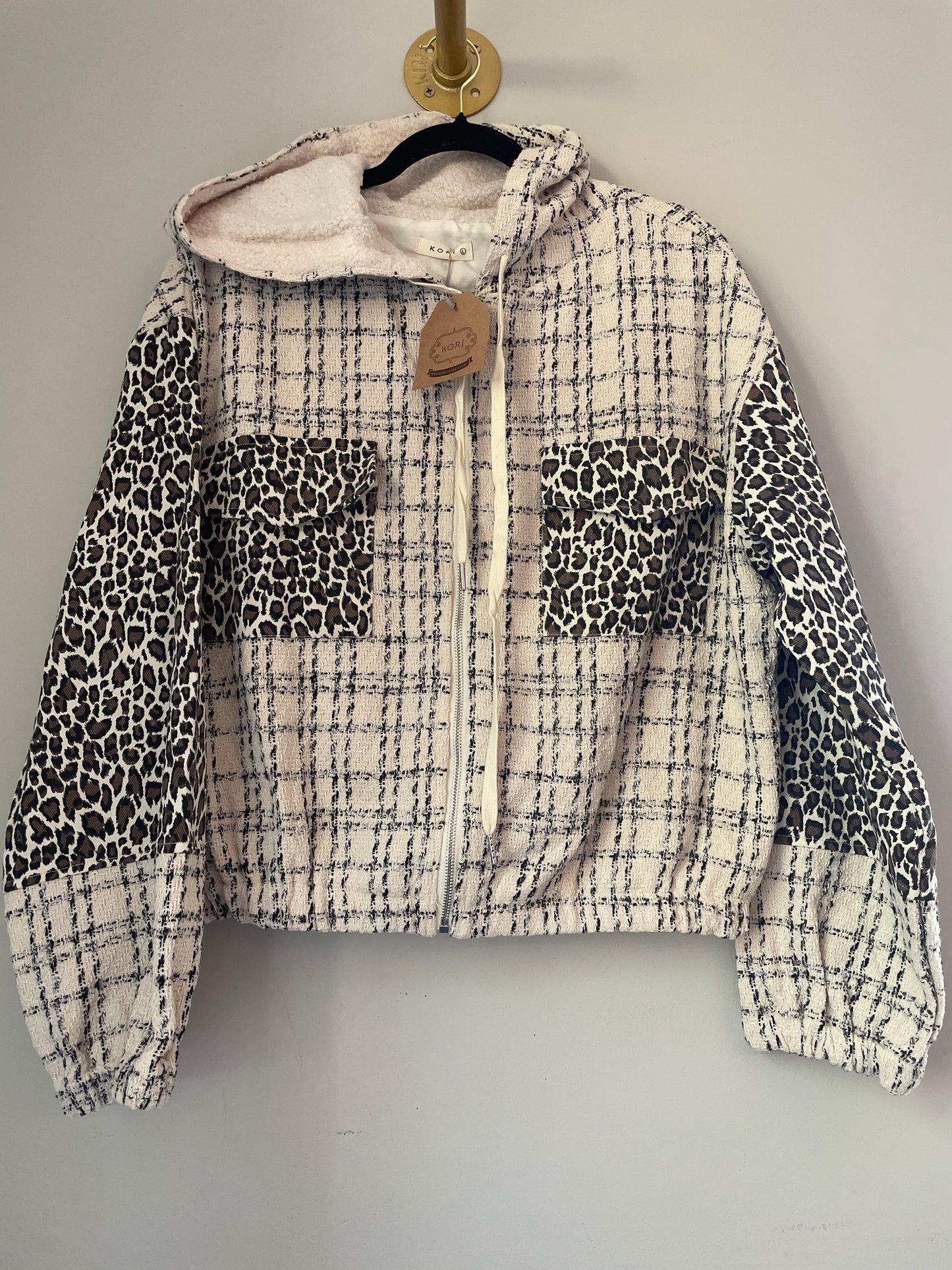 L NWT Kori Tweed + Leopard Jacket