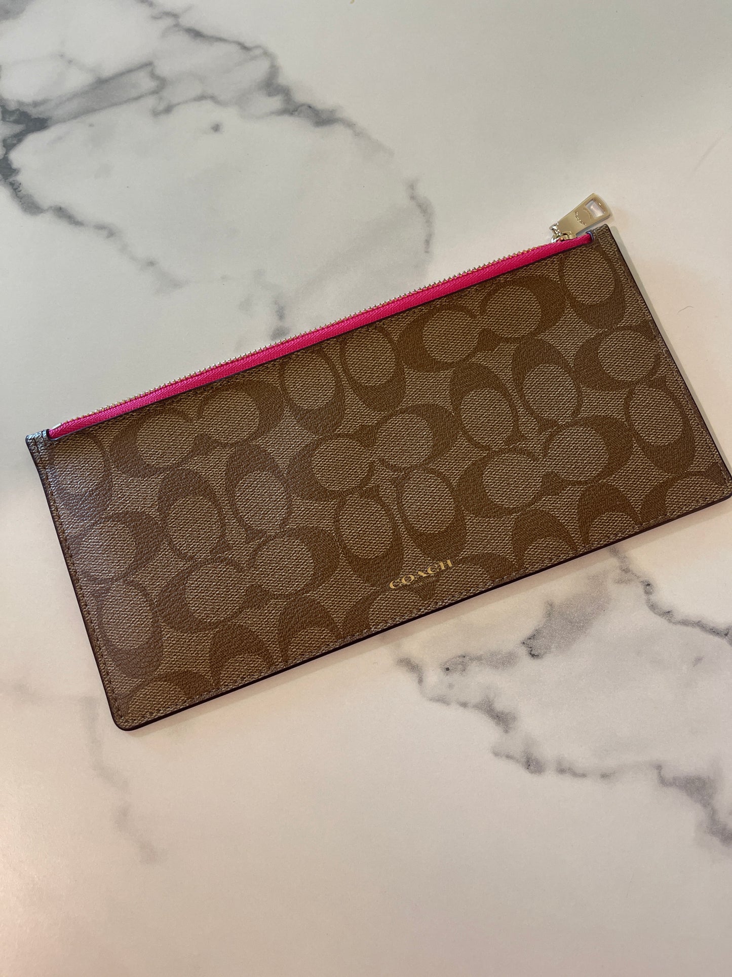 Coach Signature Pink Zipper Long Clutch