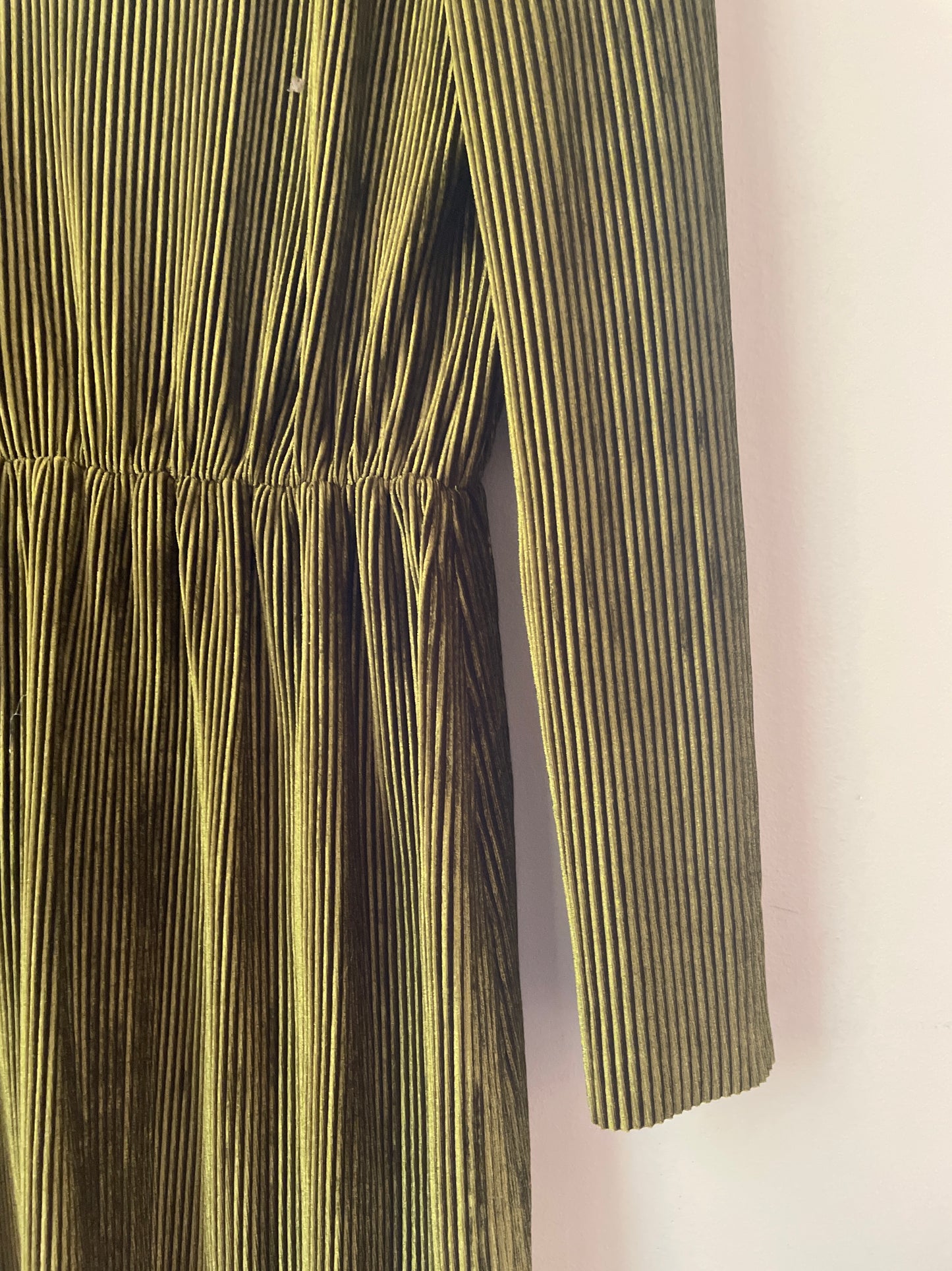 6 Green Velour Ribbed Dress