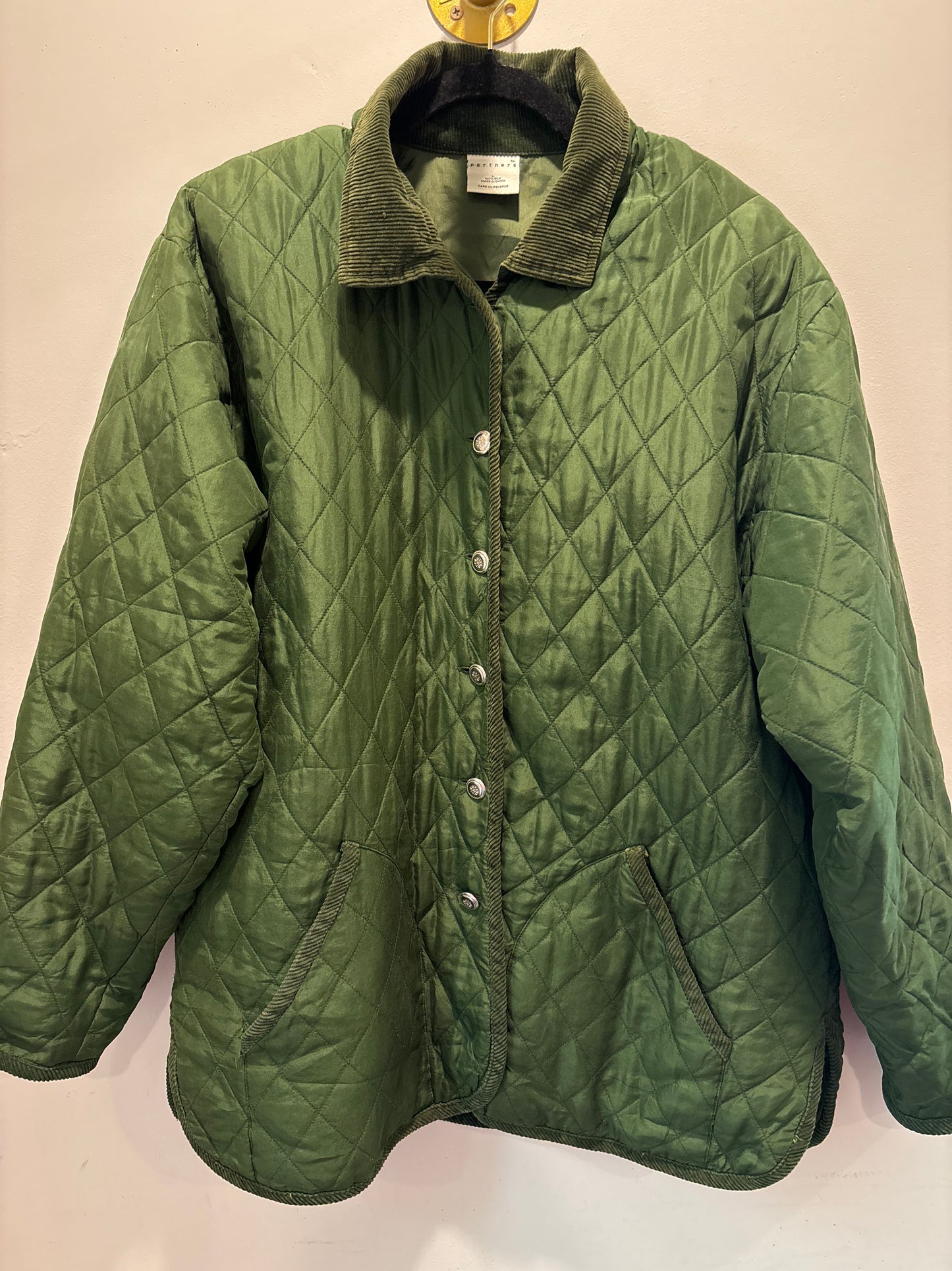 L Quilted Green Corduroy Trim Jacket