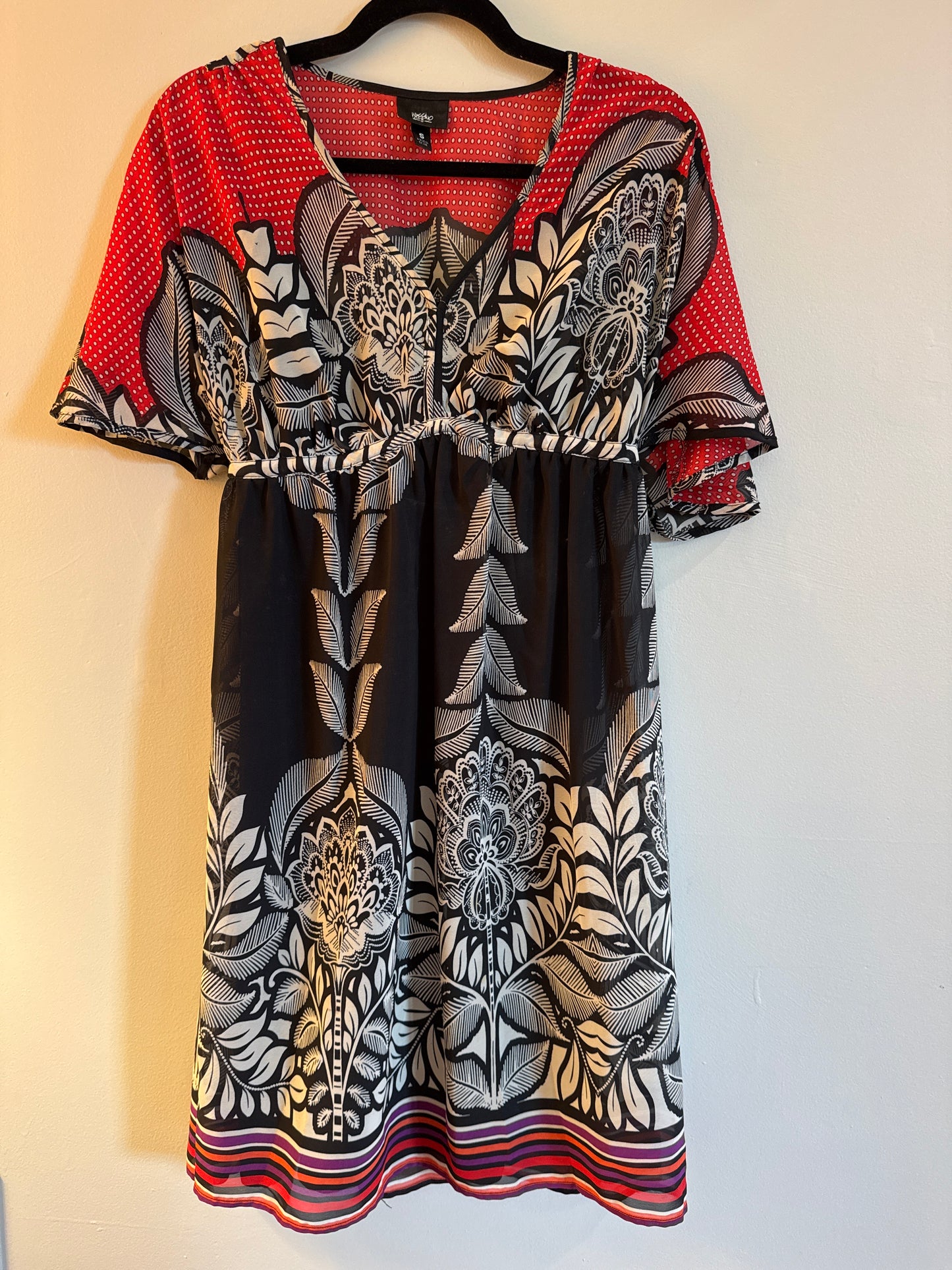 S Massimo Red & Black w/ Dots Sheer Dress