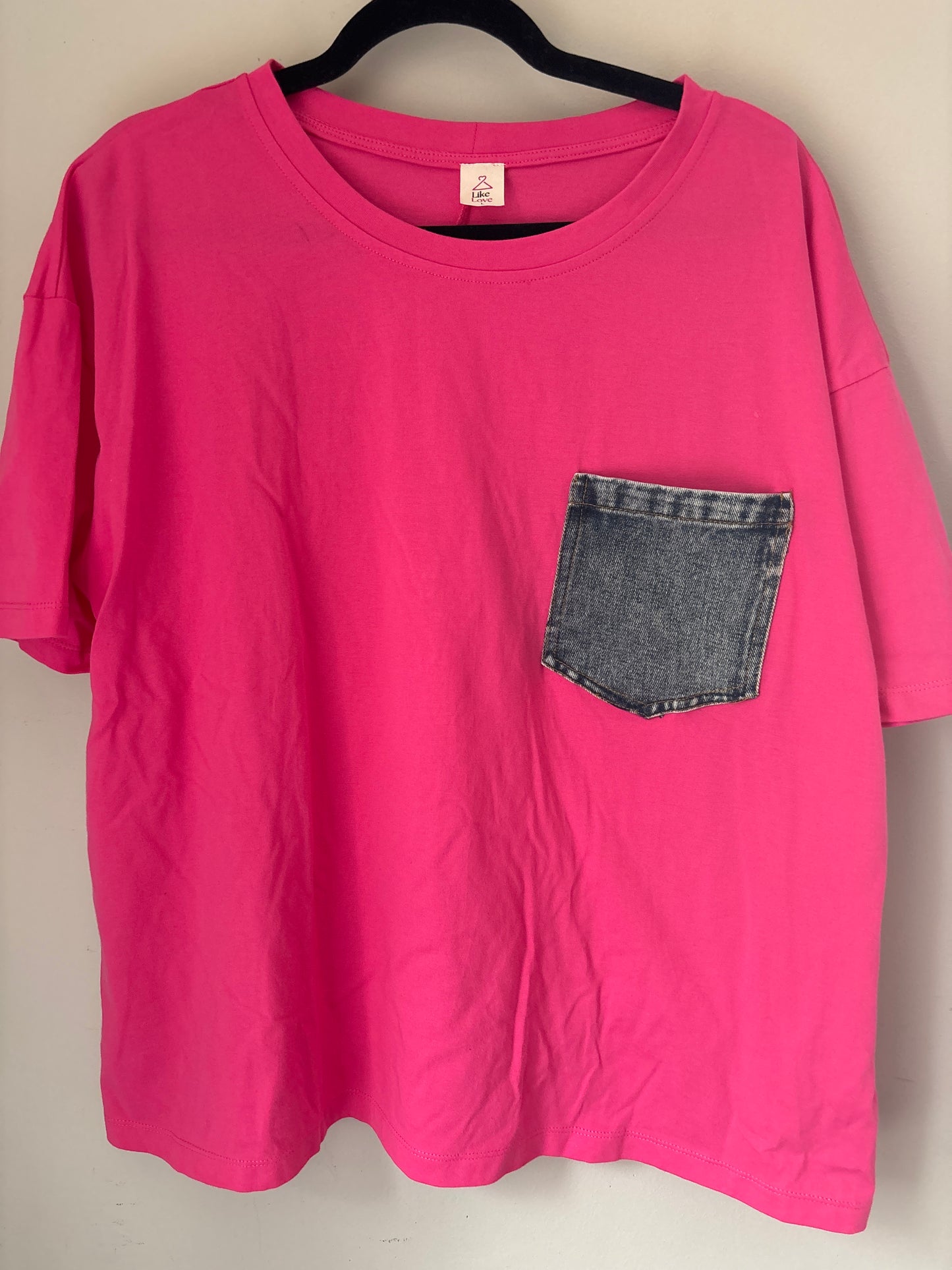 L Like Love Pink Denim Pocket Tee