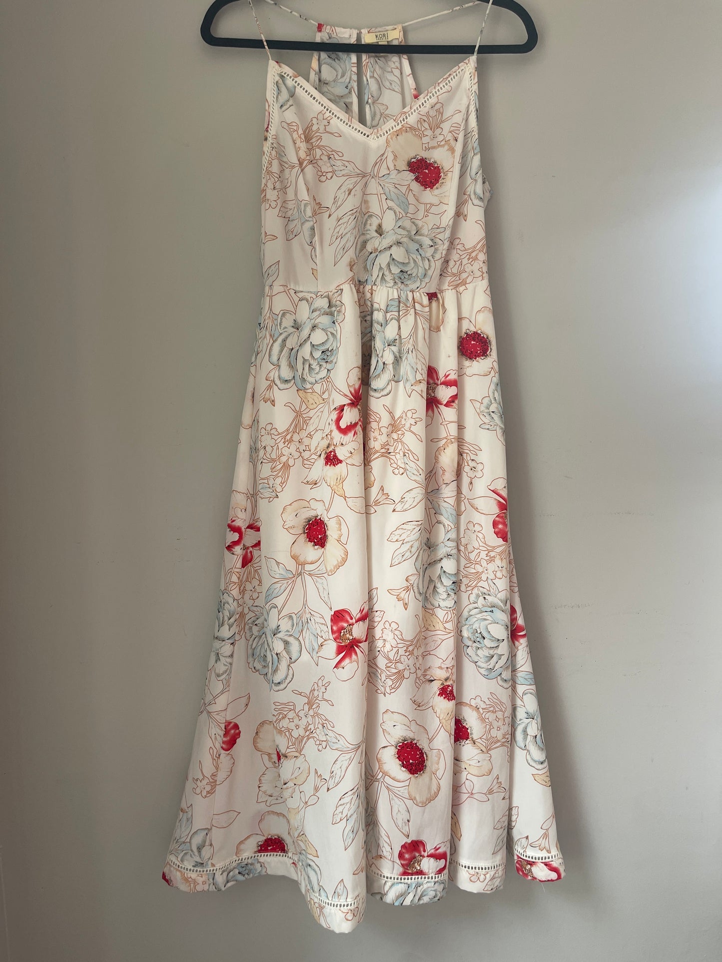 M Kori White Floral Midi Dress