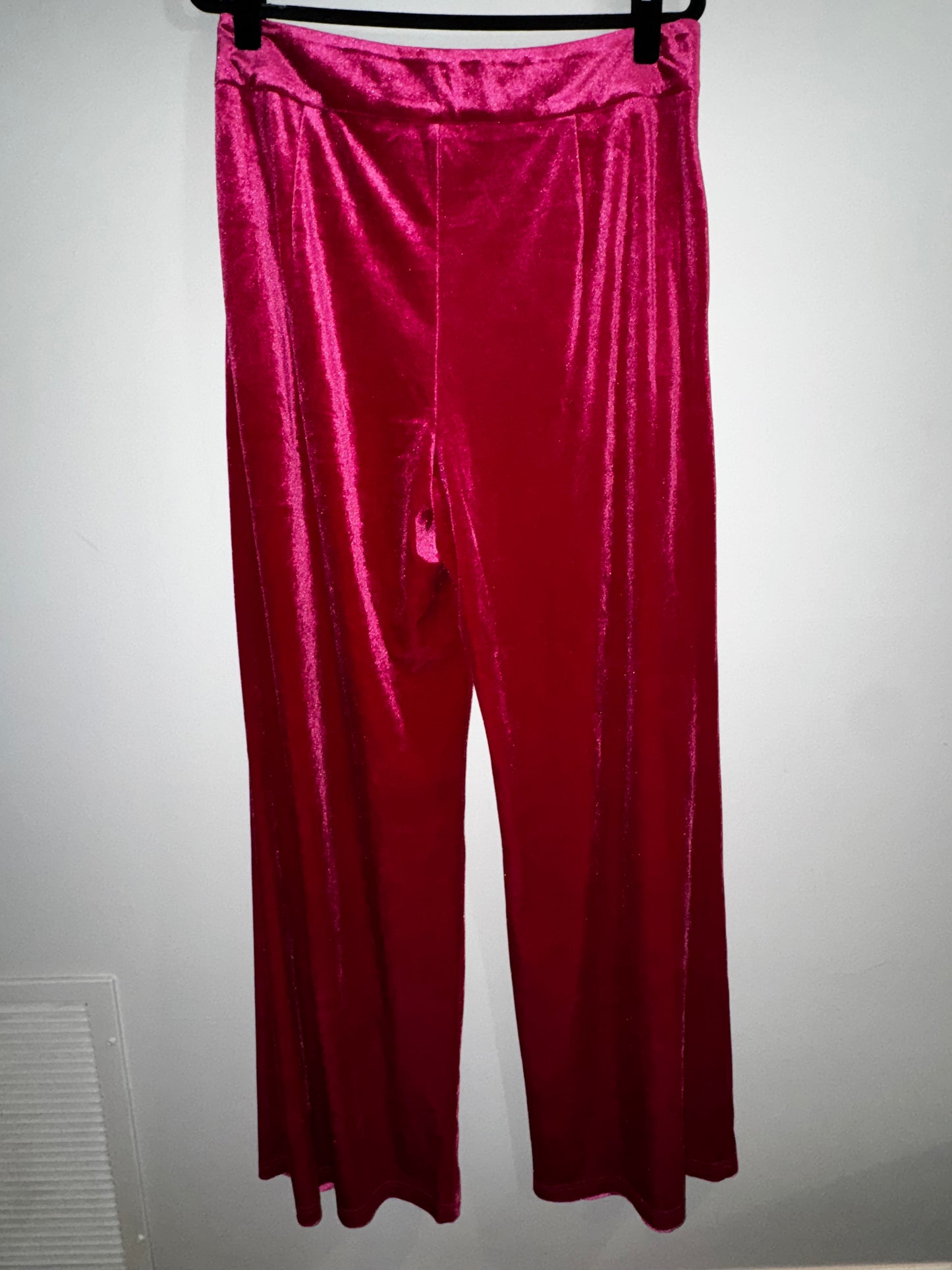 XL Pink Lily pink velvet high waisted wide leg pants