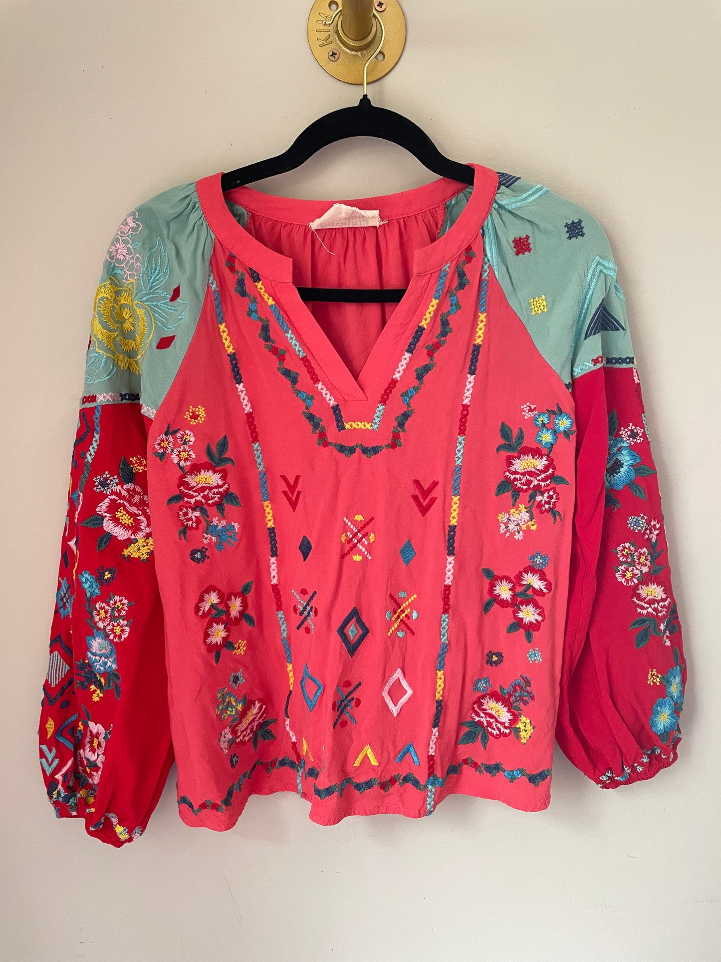 S Savannah Jane Coral Embroidered Top