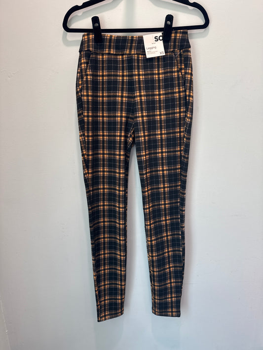 XS NWT SO Good For Life Black & Yellow Plaid Pants