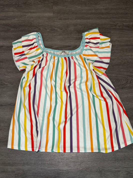 XL Haptics Multicolor Striped Flutter Sleeve Top
