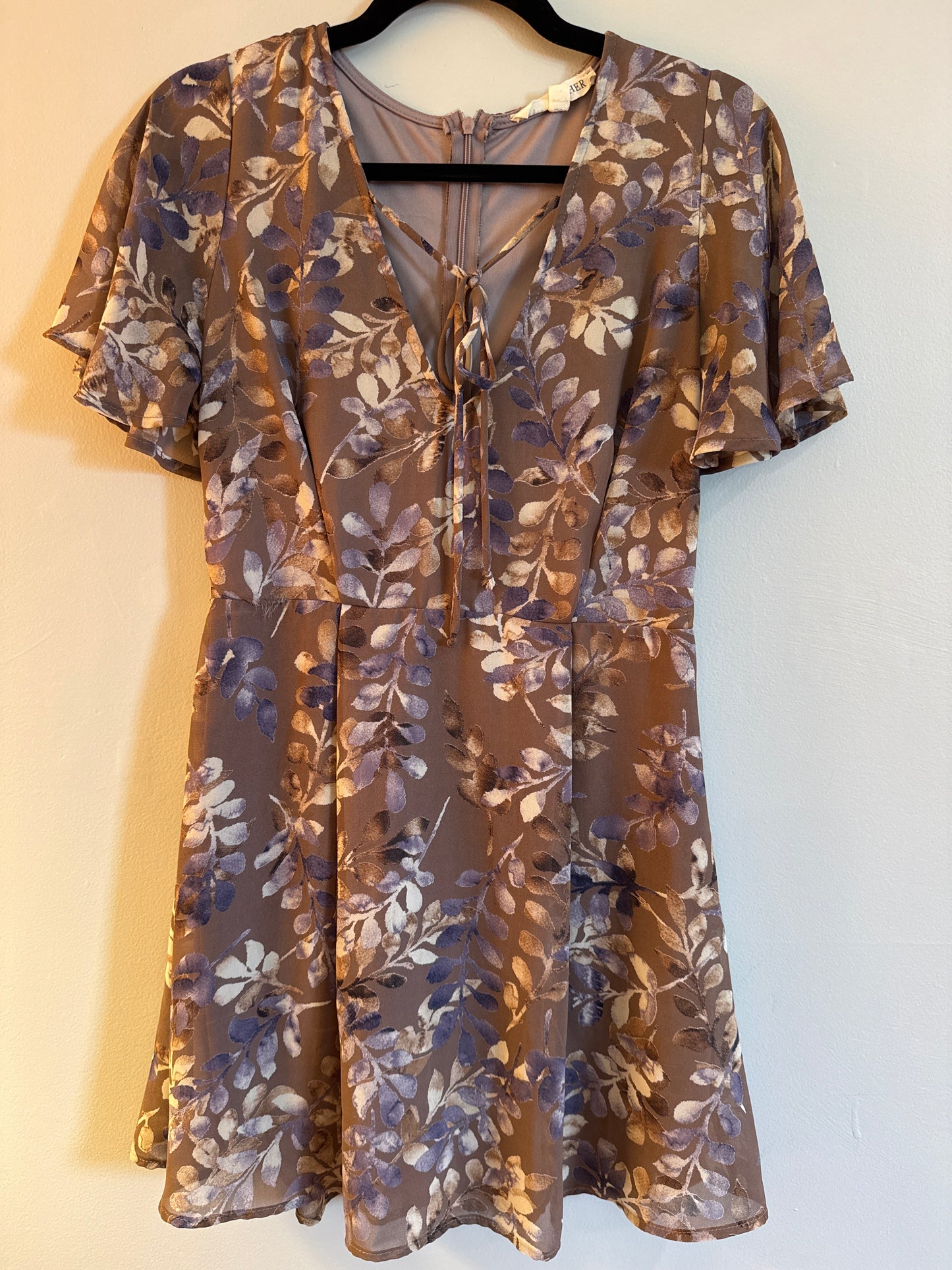 M By Together Brown V-Neck Floral Sheer Dress