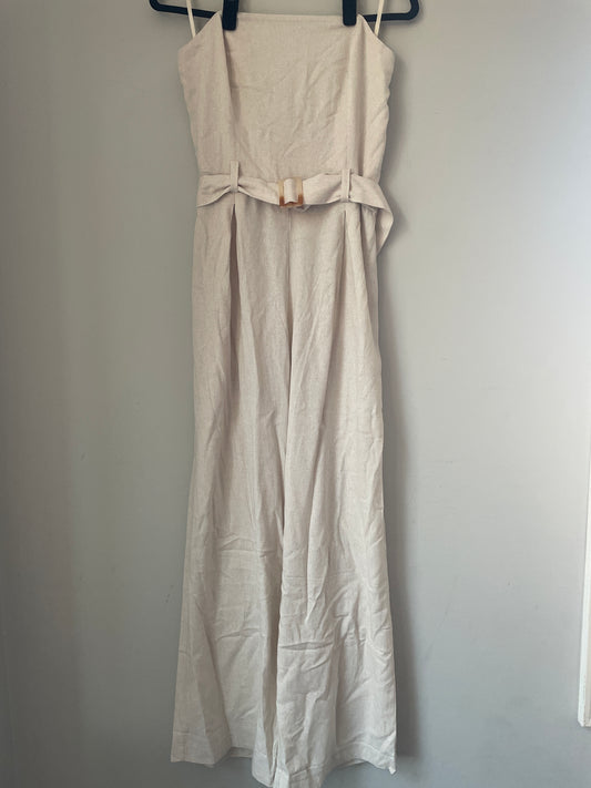 L NWT Linen Strapless Wide Leg Romper
