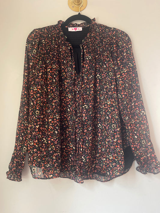 XS Buddy Love Black Floral Long Sleeve