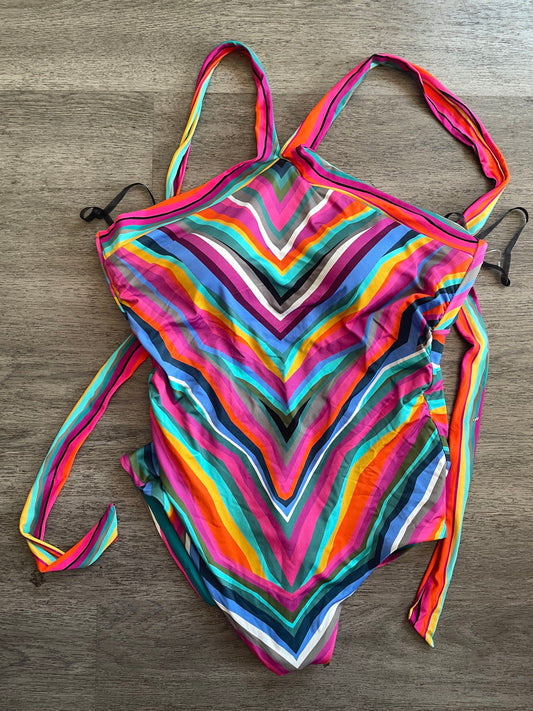 10 Trina Turk Colorful Chevron One Piece Swimsuit – Strappy Open Back Swim
