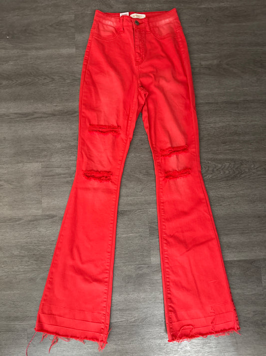 3/26 Aphrodite Red Distressed Flare Jeans