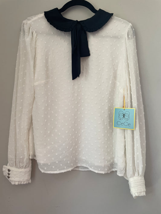S NWT CeCe Black Collar Blouse