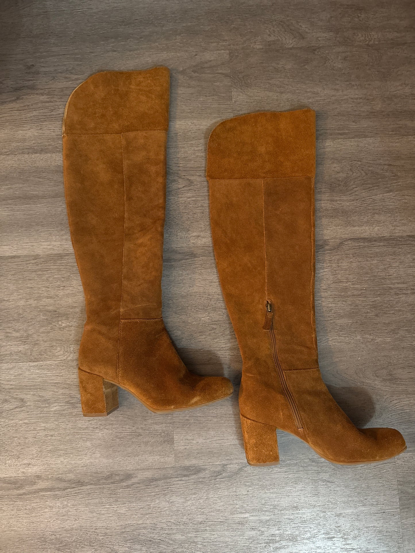 7.5 Franco Sarto Cognac Suede Over The Knee Boots