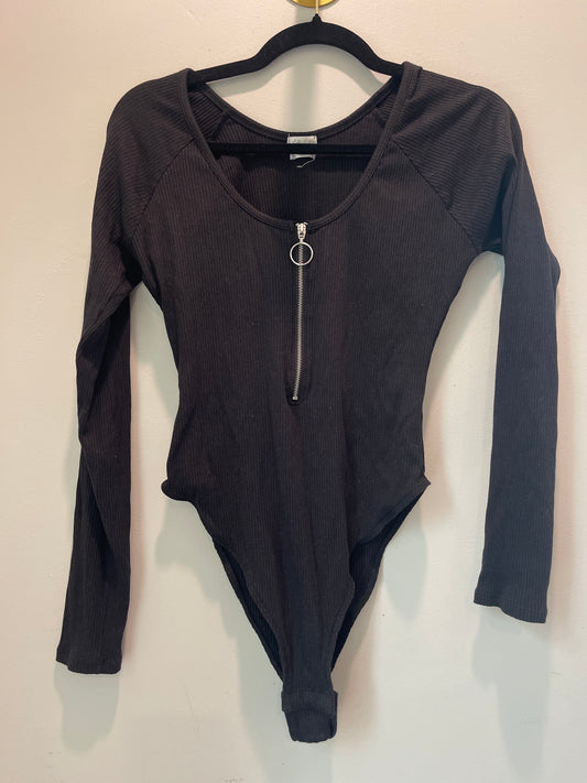 L Out From Under Black Ribbed Bodysuit