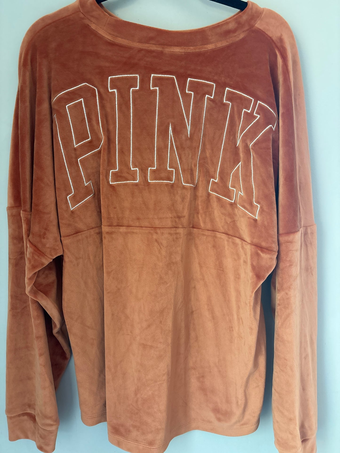 L VS Pink Rust Soft Velour Pullover