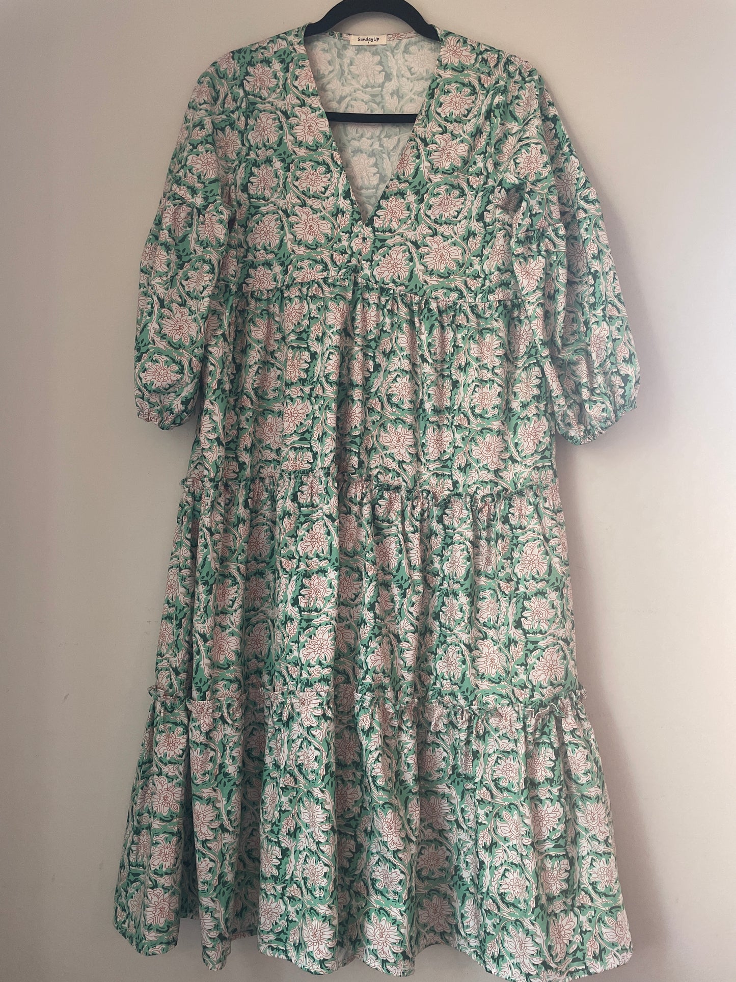 S Sunday Up Green Floral Dress Midi
