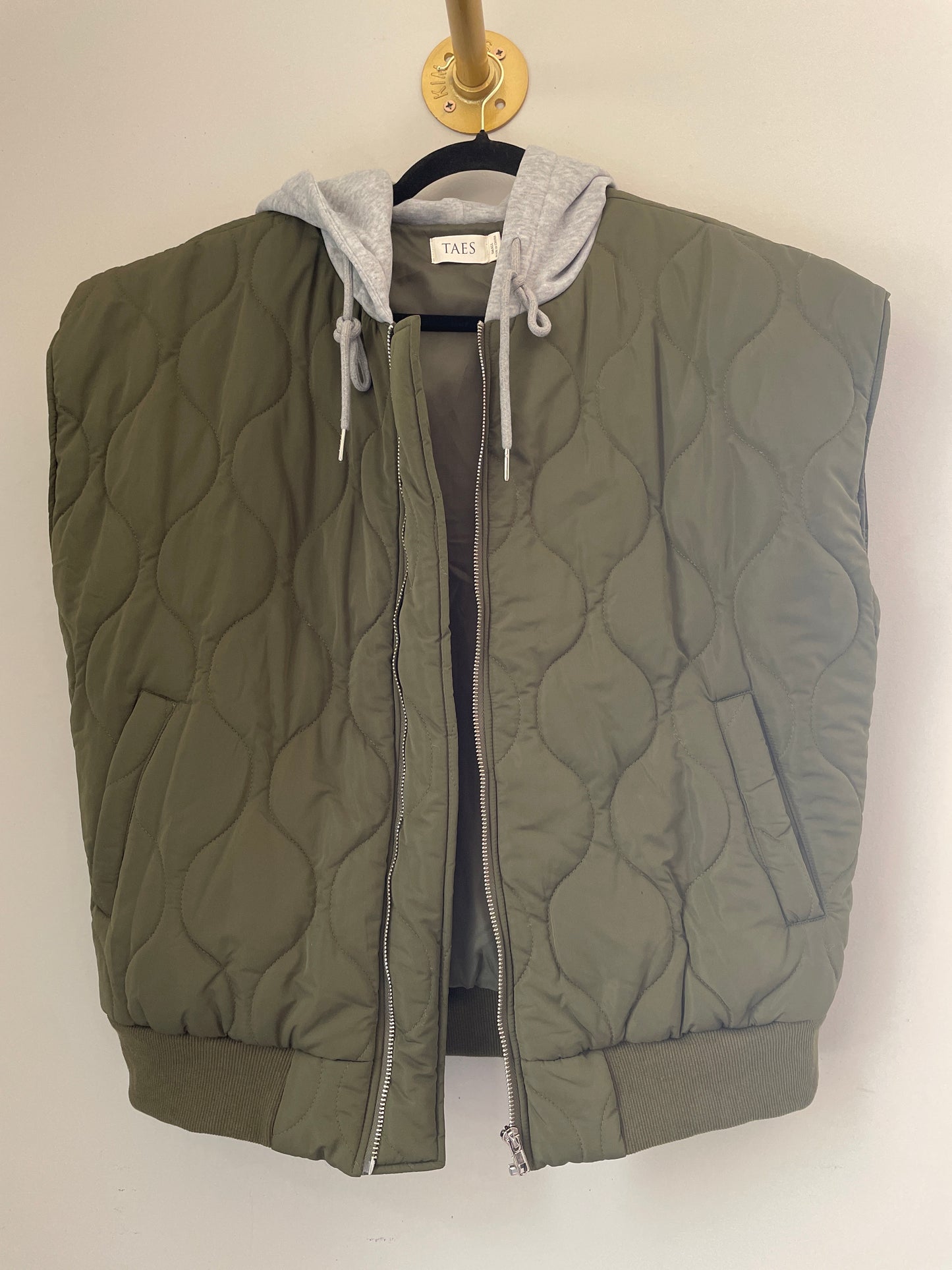 S TAES Green Hooded Puffer Vest