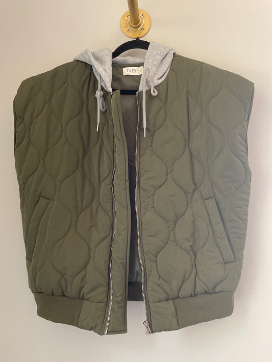 S TAES Green Hooded Puffer Vest