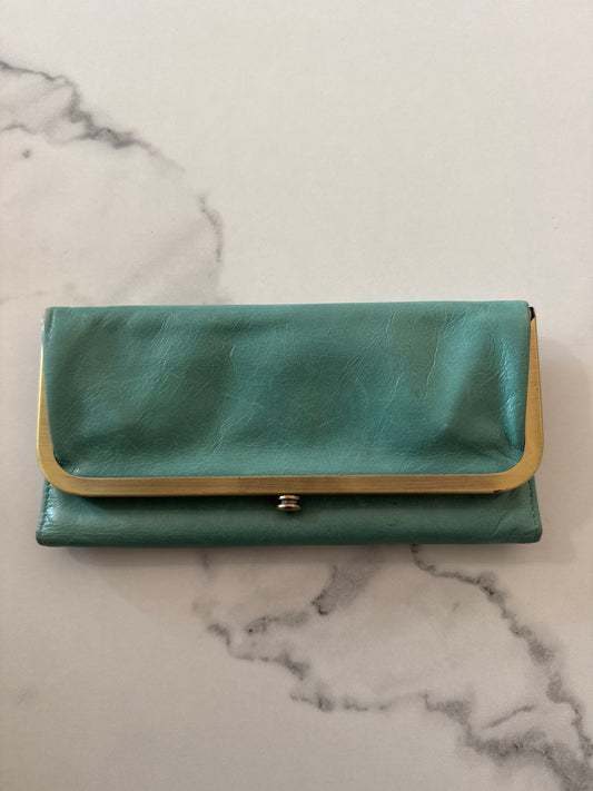 Hobo Green Leather Tri-Fold Clutch