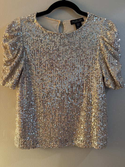 XS Rachel Zoe Gold Sequined Puff Sleeve Top
