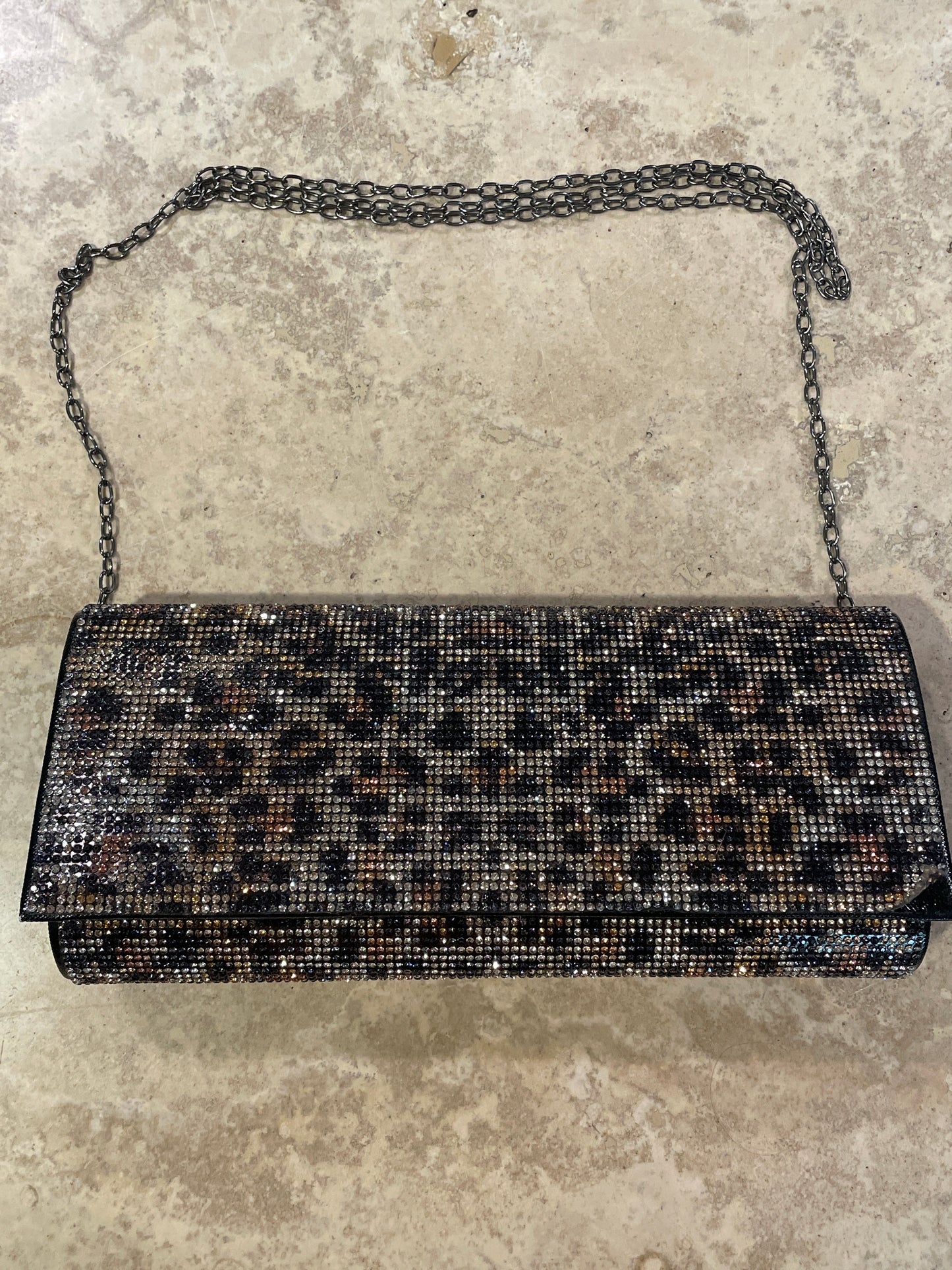 Leopard Rhinestone Clutch w chain